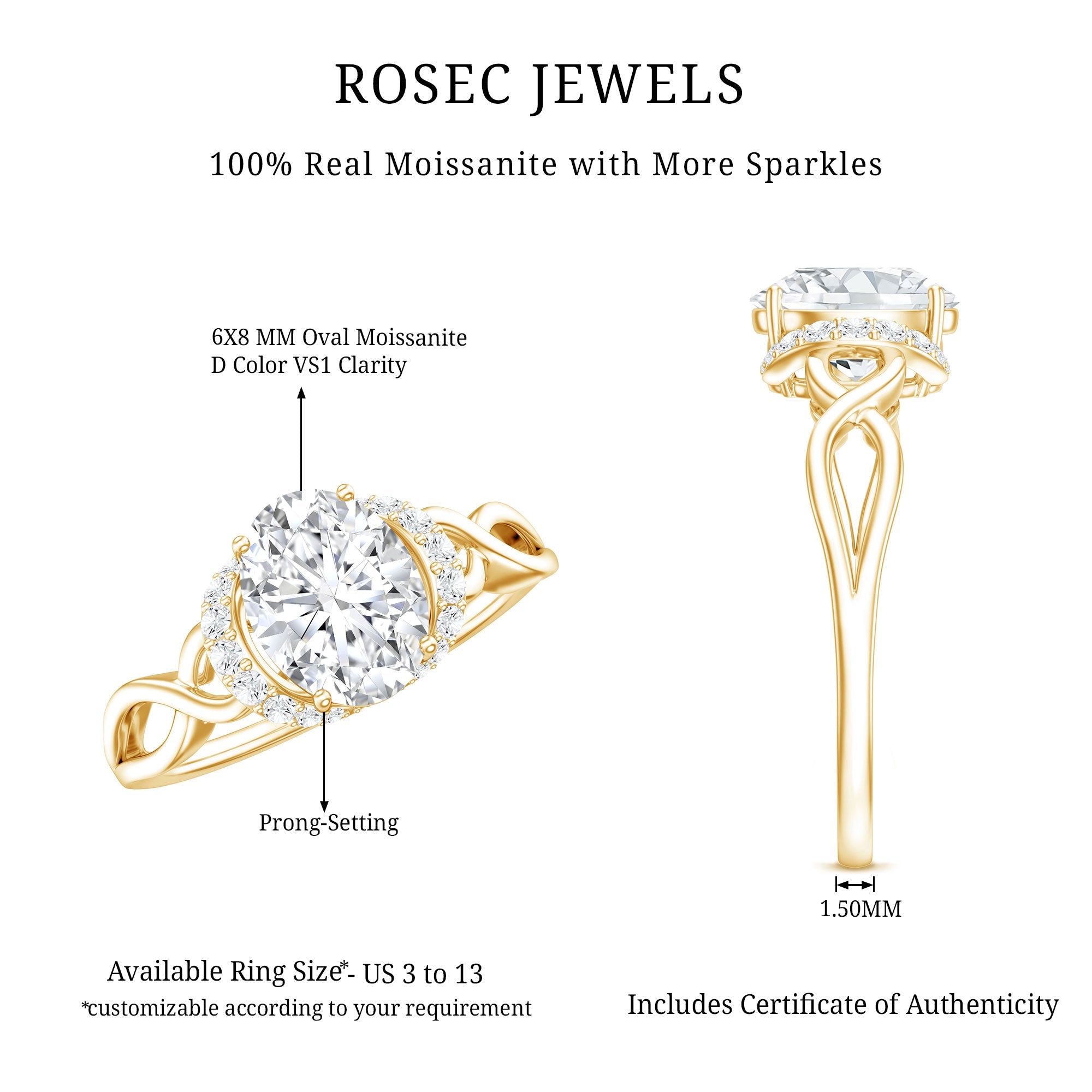 Oval Shape Moissanite Engagement Ring With Certificate