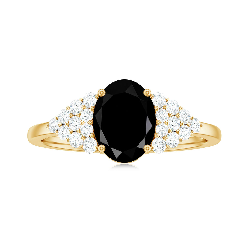 1.9 Carat Lab Grown Black Diamond Oval Engagement Ring with White Diamond