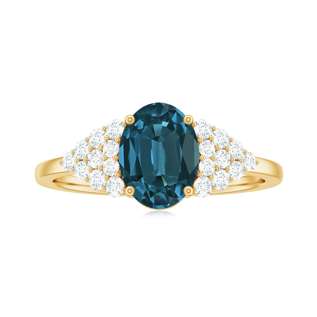 1 Carat Oval Cut London Blue Topaz Classic Engagement Ring with Diamond