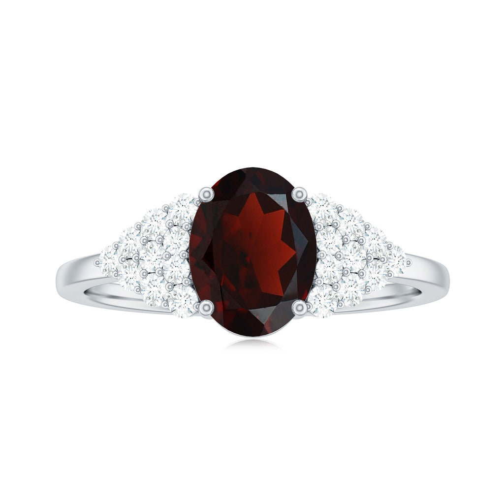 Certified Real 1.5 Carat Garnet Oval Engagement Ring with Diamond