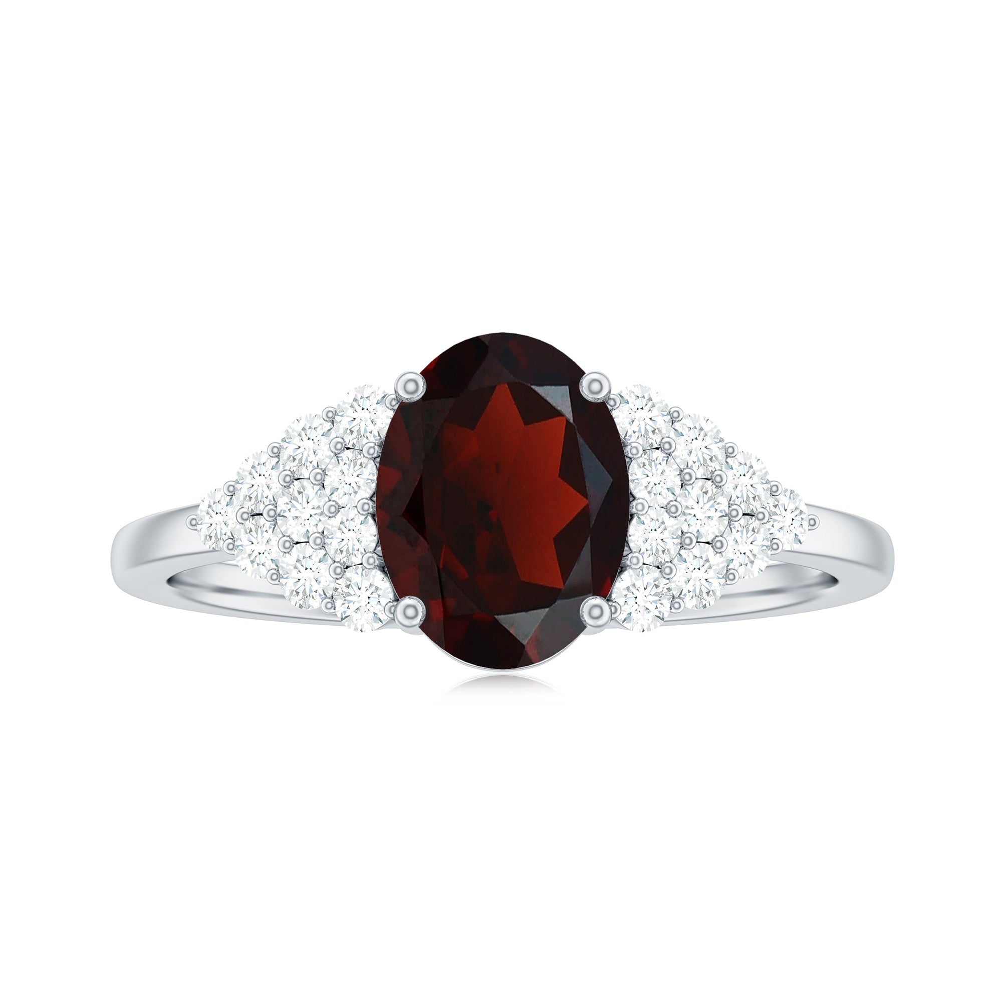 Certified Real 1.5 Carat Garnet Oval Engagement Ring with Diamond
