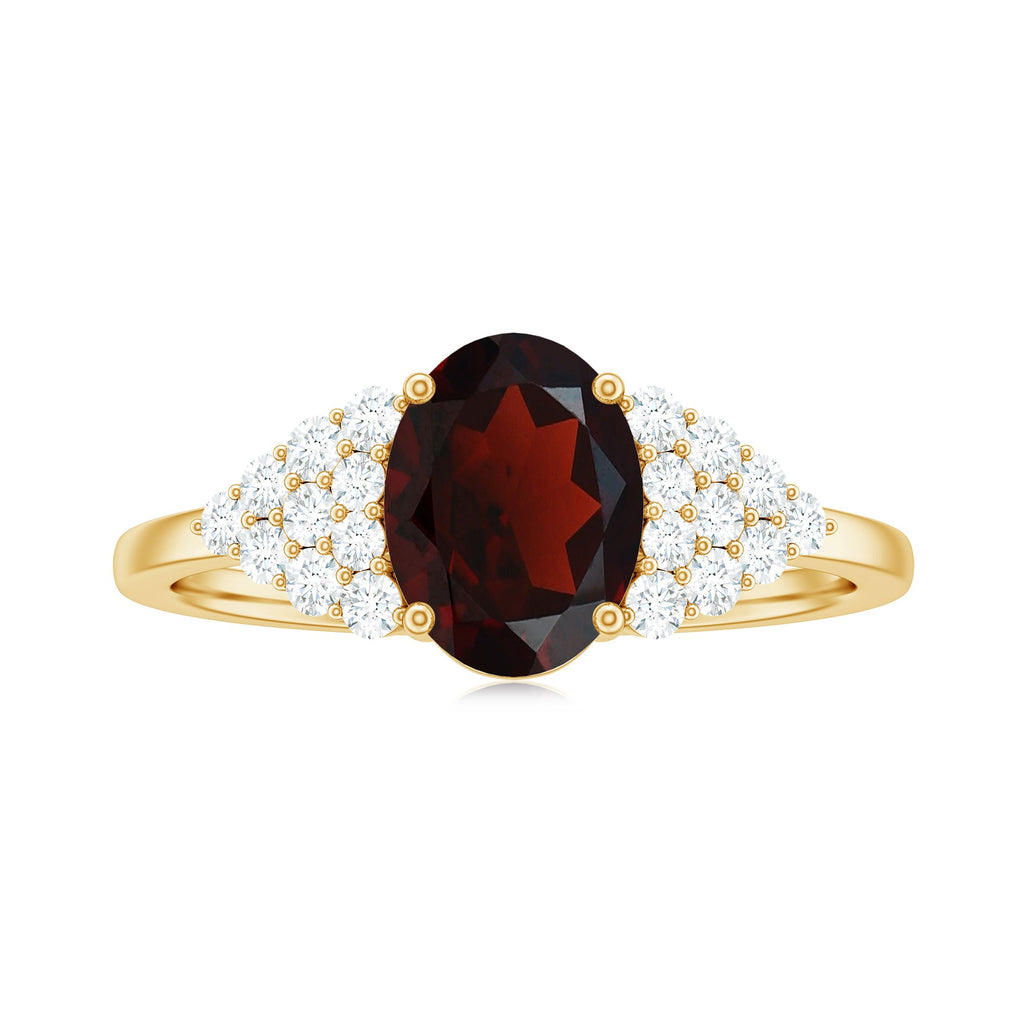 Certified Real 1.5 Carat Garnet Oval Engagement Ring with Diamond