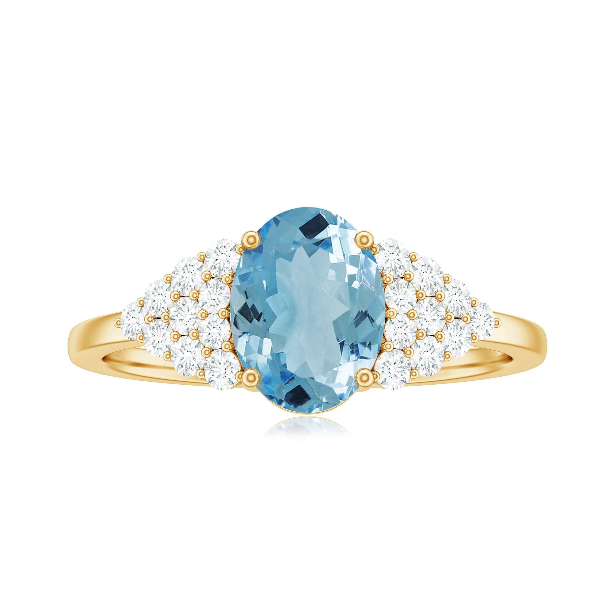 Solitaire 1 Carat Aquamarine Oval Engagement Ring with Diamond Cluster