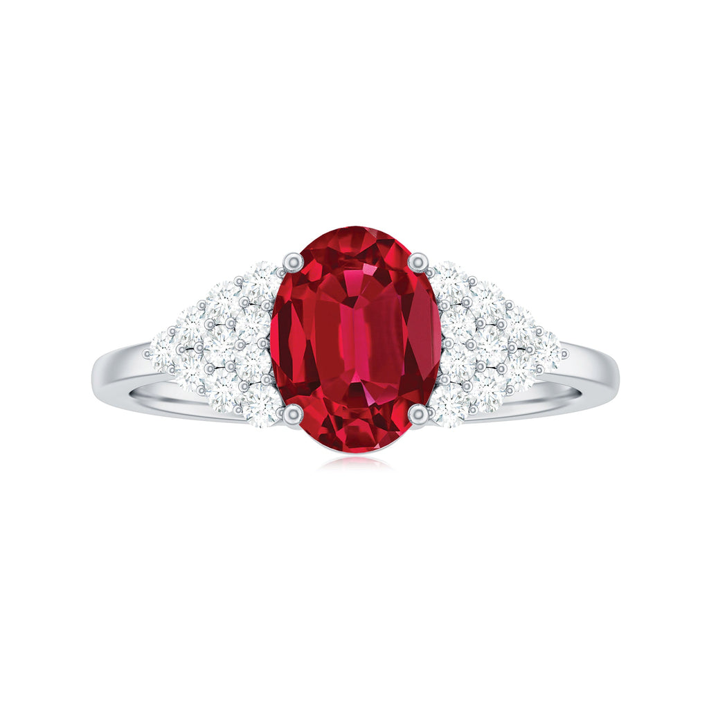 Certified 1.5 Carat Oval Lab Grown Ruby Engagement Ring with Diamond