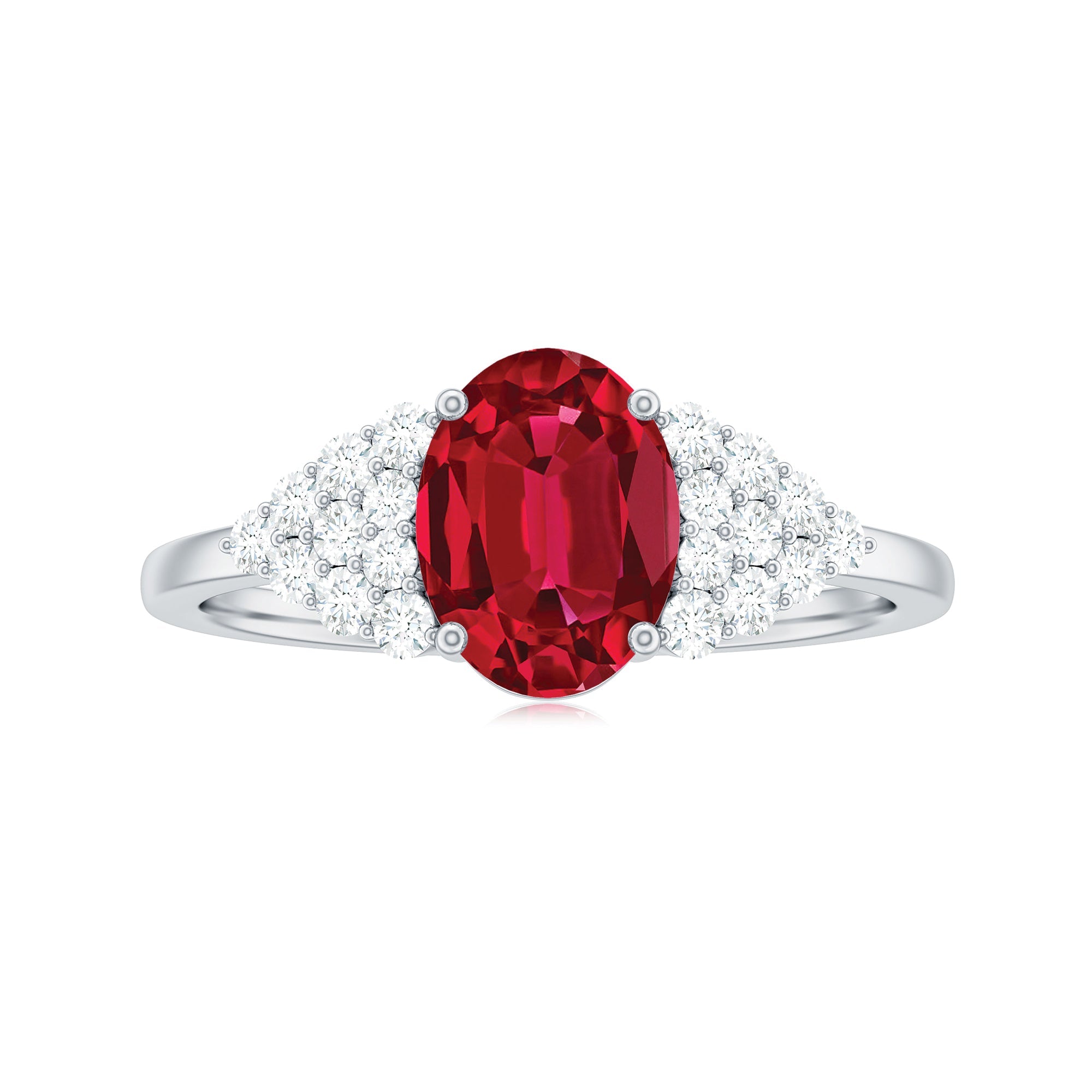 Certified 1.5 Carat Oval Lab Grown Ruby Engagement Ring with Diamond