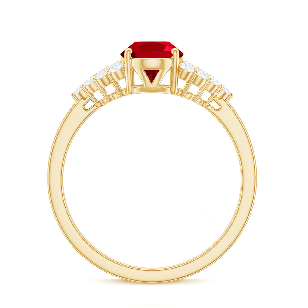 Certified 1.5 Carat Oval Lab Grown Ruby Engagement Ring with Diamond