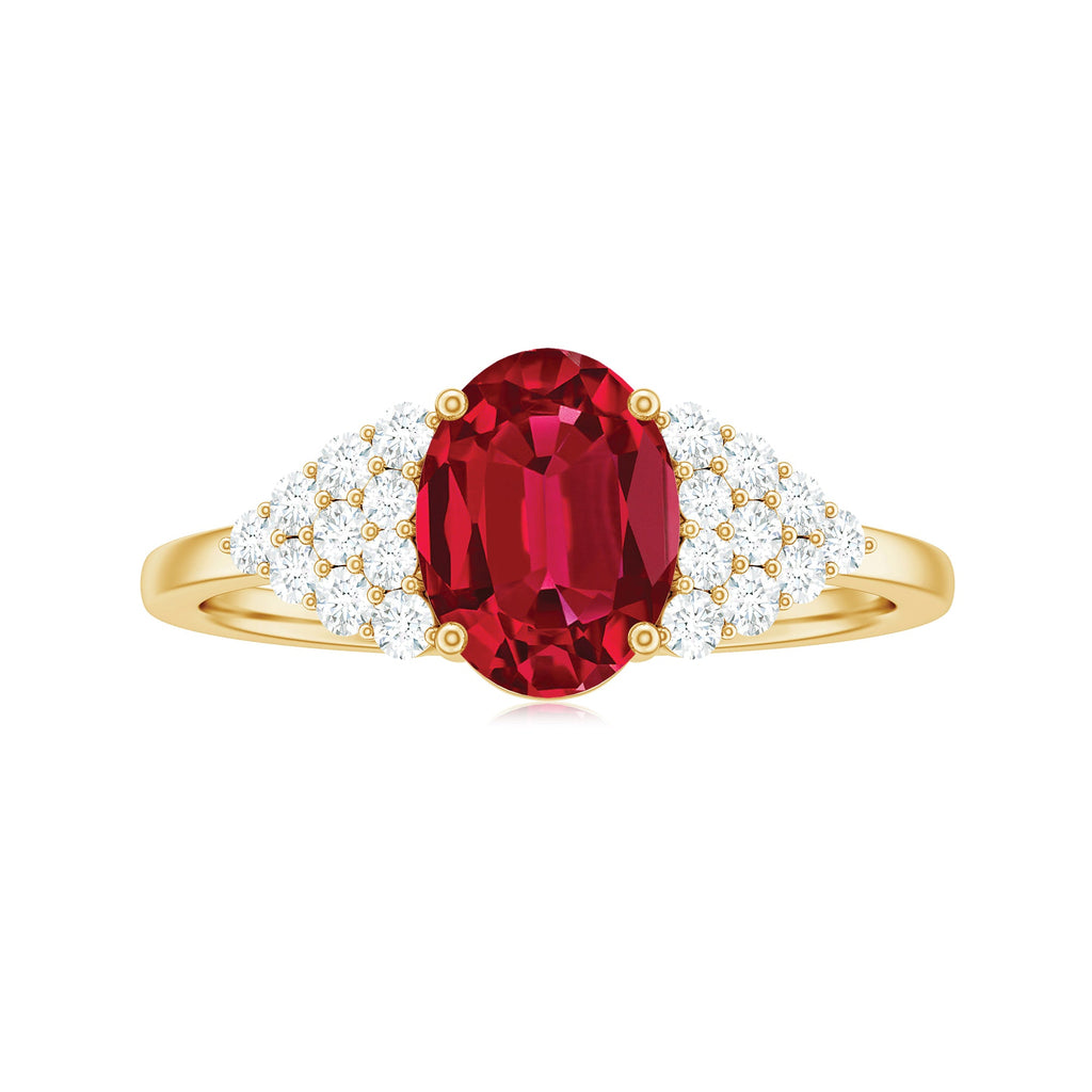 Certified 1.5 Carat Oval Lab Grown Ruby Engagement Ring with Diamond