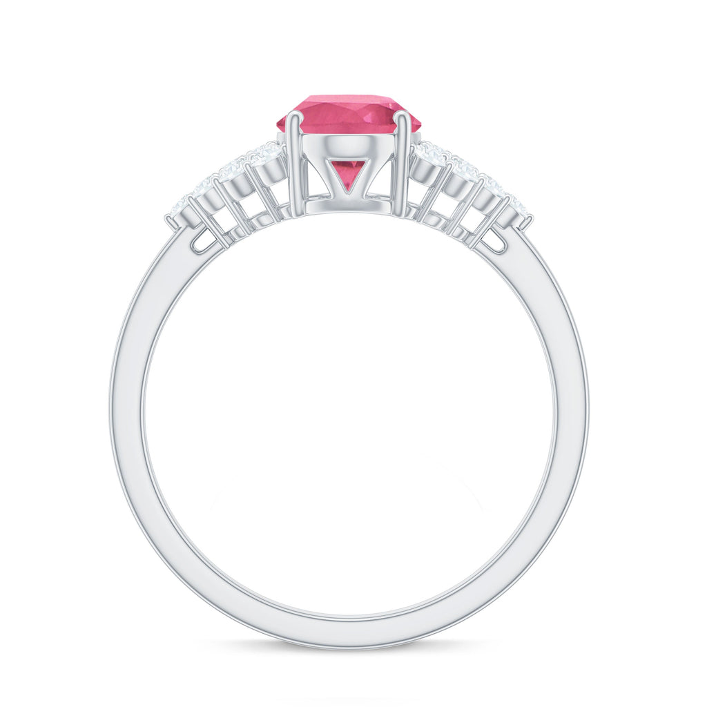 Classic Pink Tourmaline Solitaire Ring with Diamond