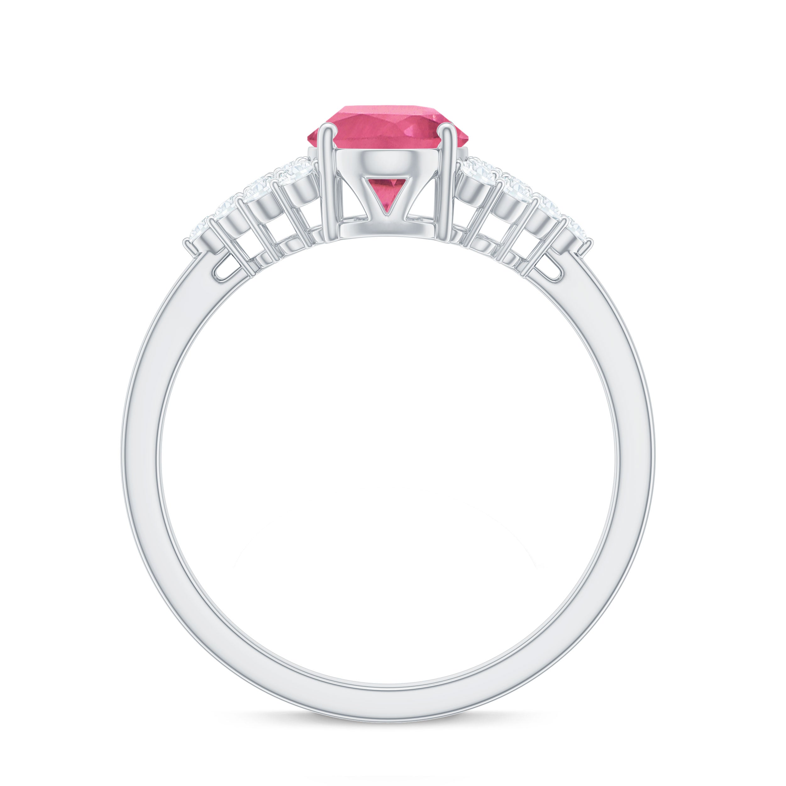 Classic Pink Tourmaline Solitaire Ring with Diamond