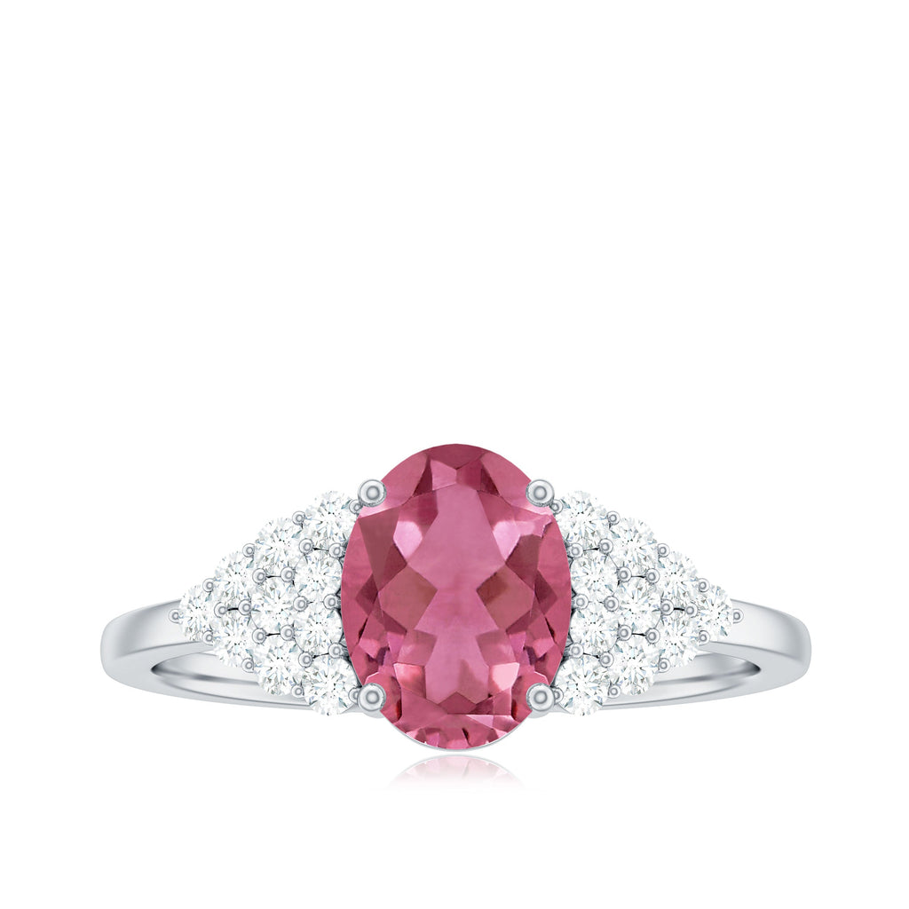 Classic Pink Tourmaline Solitaire Ring with Diamond
