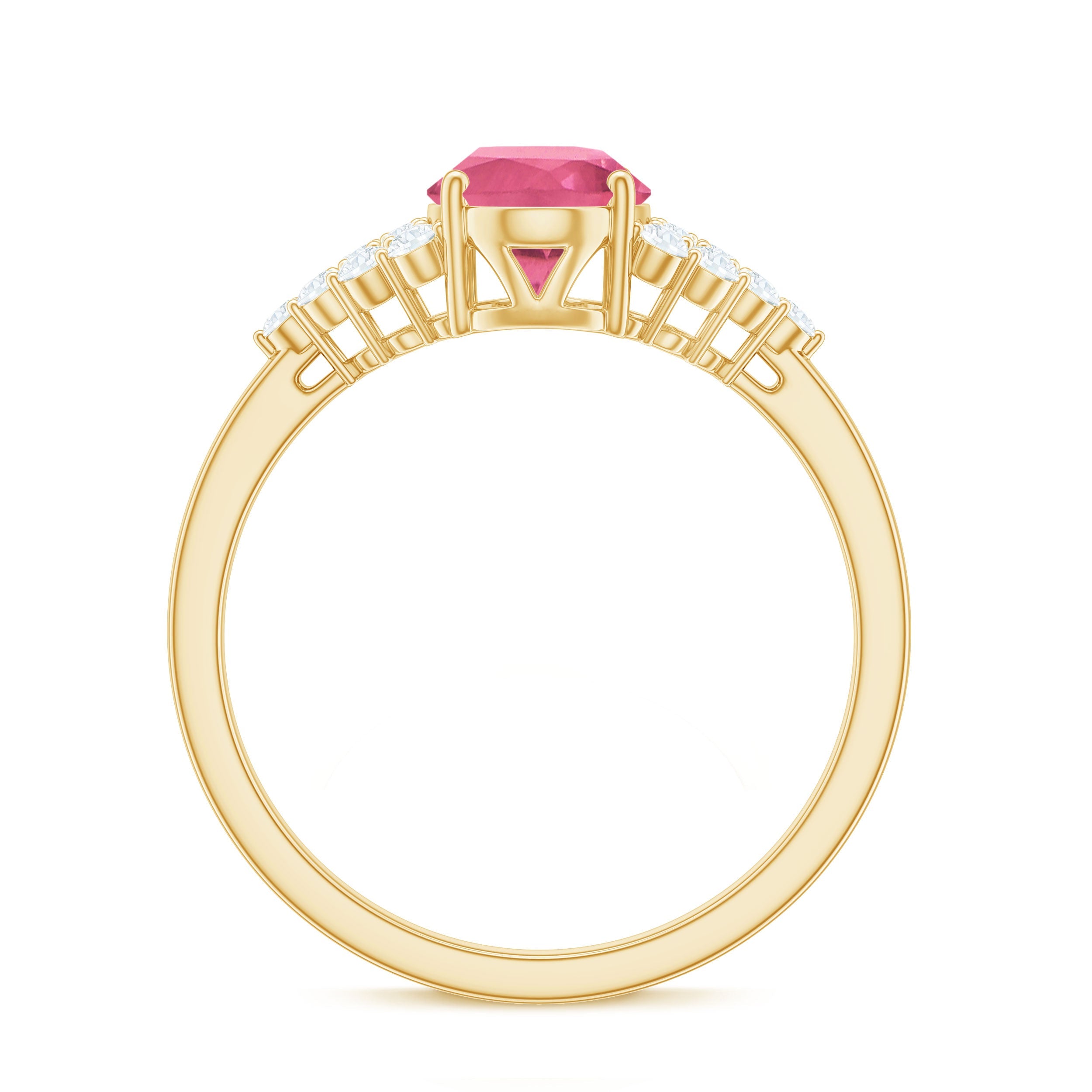 Classic Pink Tourmaline Solitaire Ring with Diamond