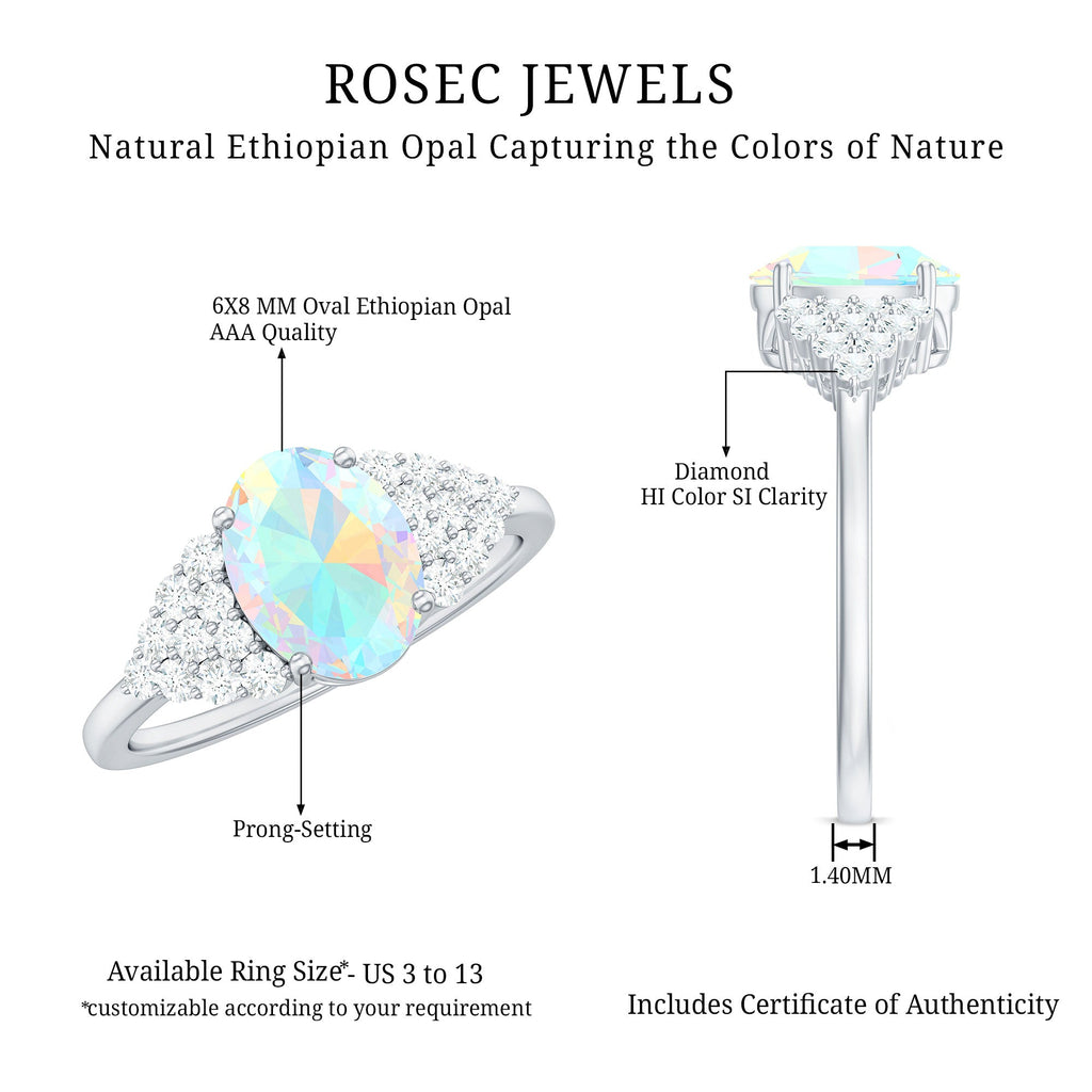 Certified 1.2 Carat Ethiopian Opal Oval Engagement Ring with Diamond