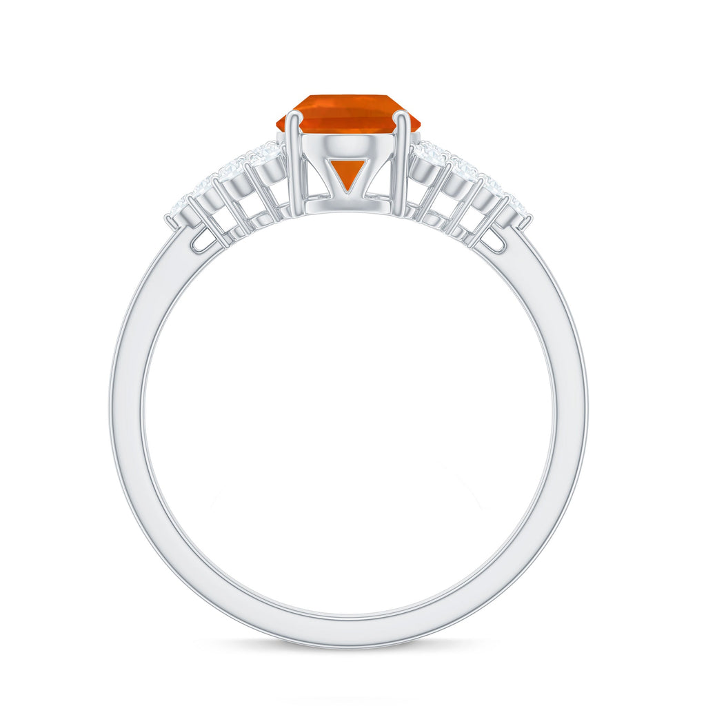 Solitaire Fire Opal Oval Engagement Ring with Diamond