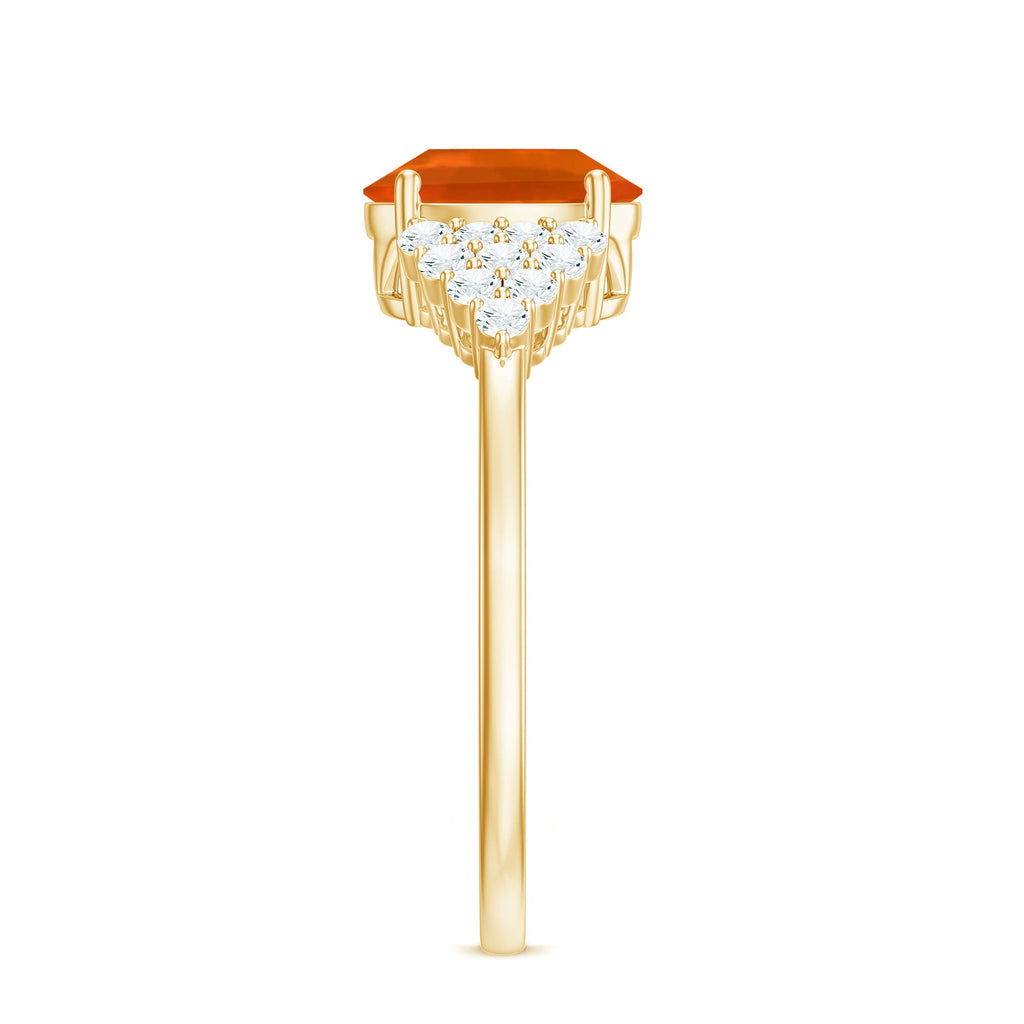 Solitaire Fire Opal Oval Engagement Ring with Diamond