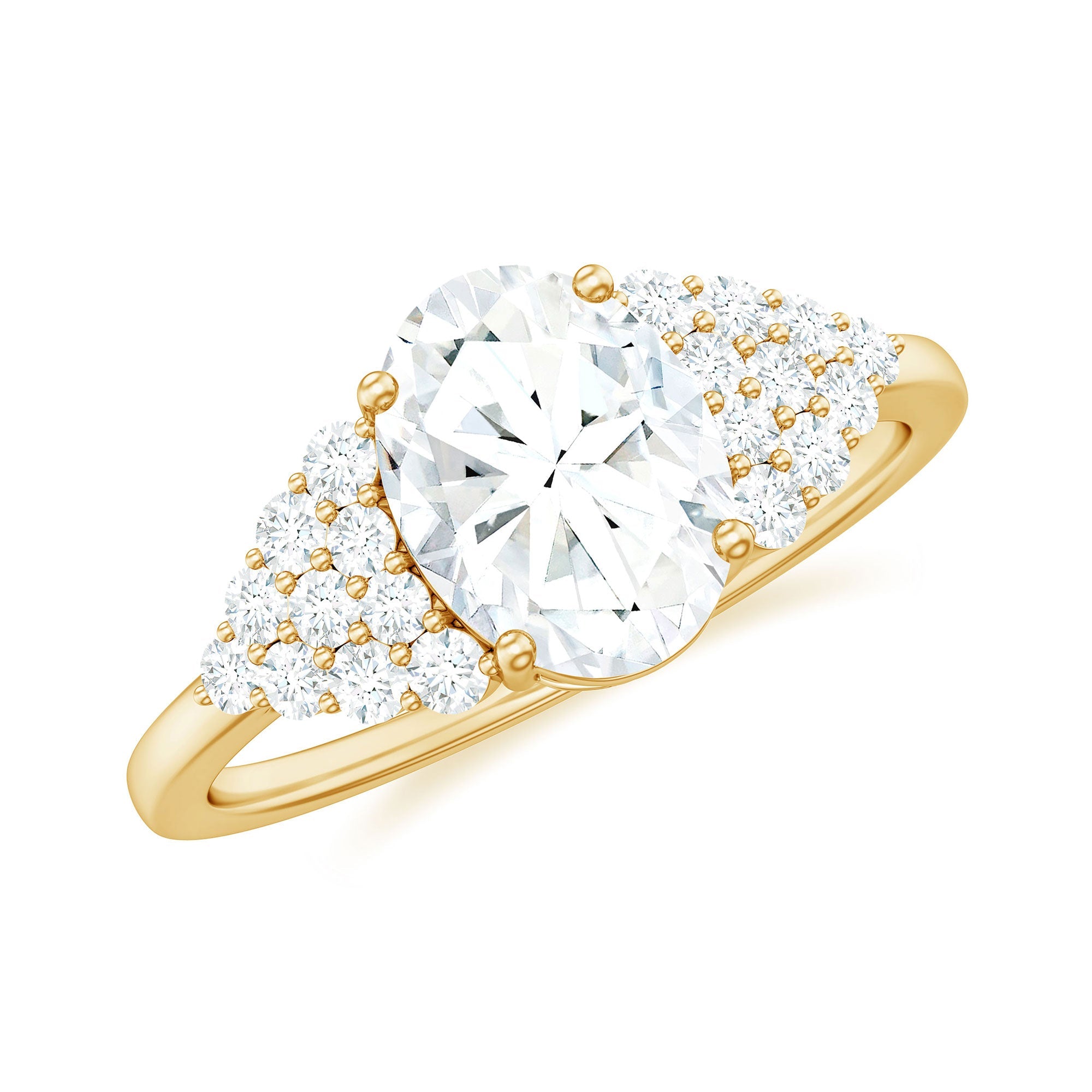 1.2 Carat Oval Moissanite Engagement Ring with Cluster Side Stones
