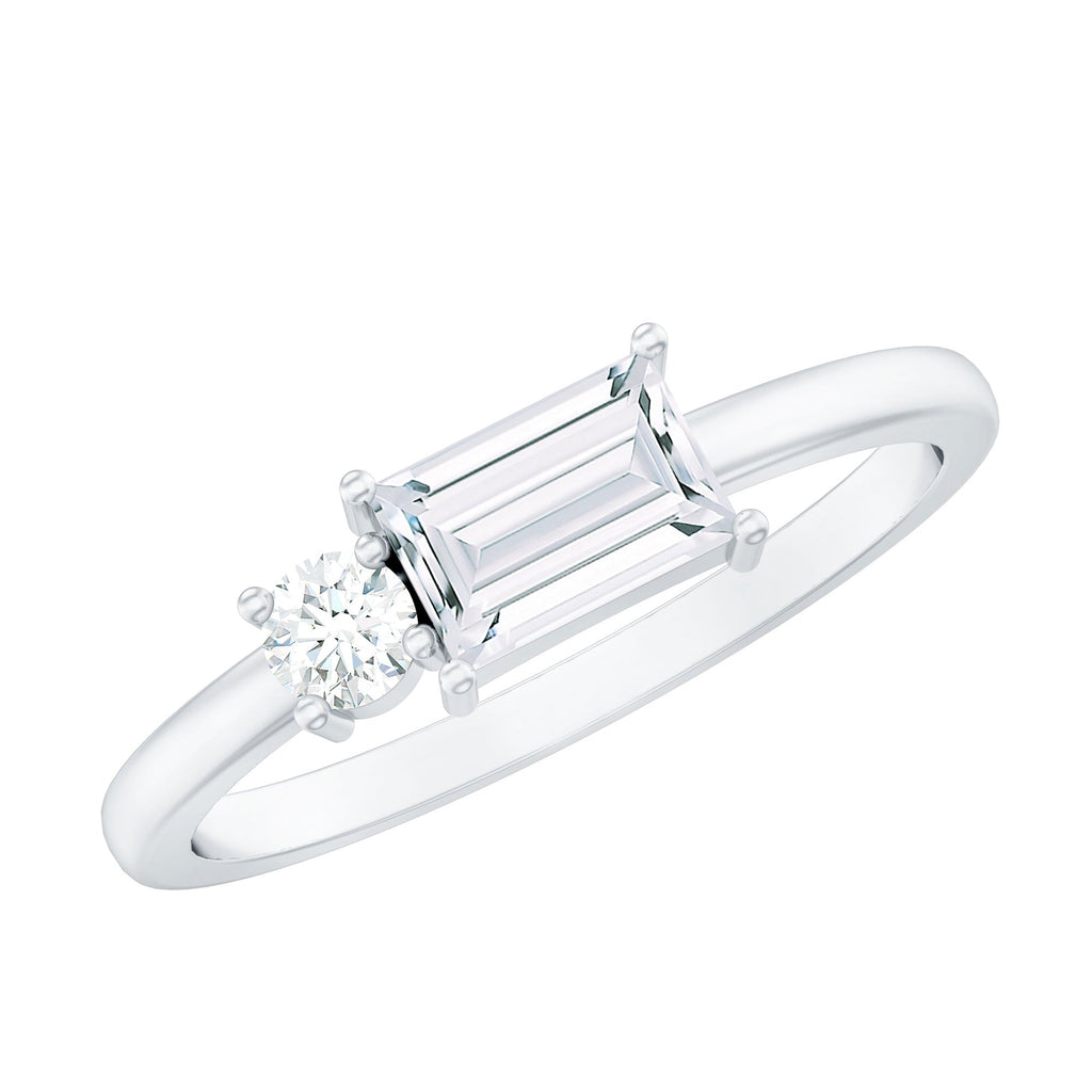 Baguette and Round Moissanite Two Stone Promise Ring