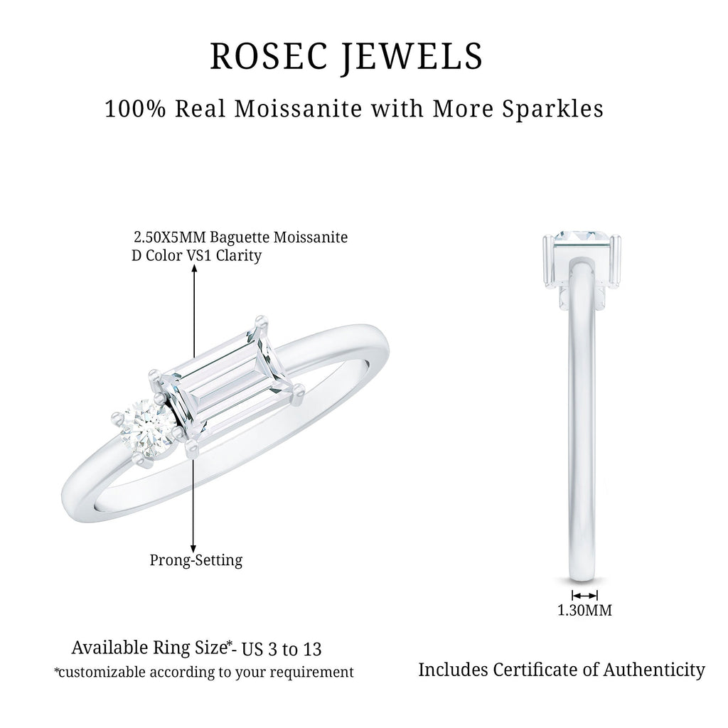 Baguette and Round Moissanite Two Stone Promise Ring