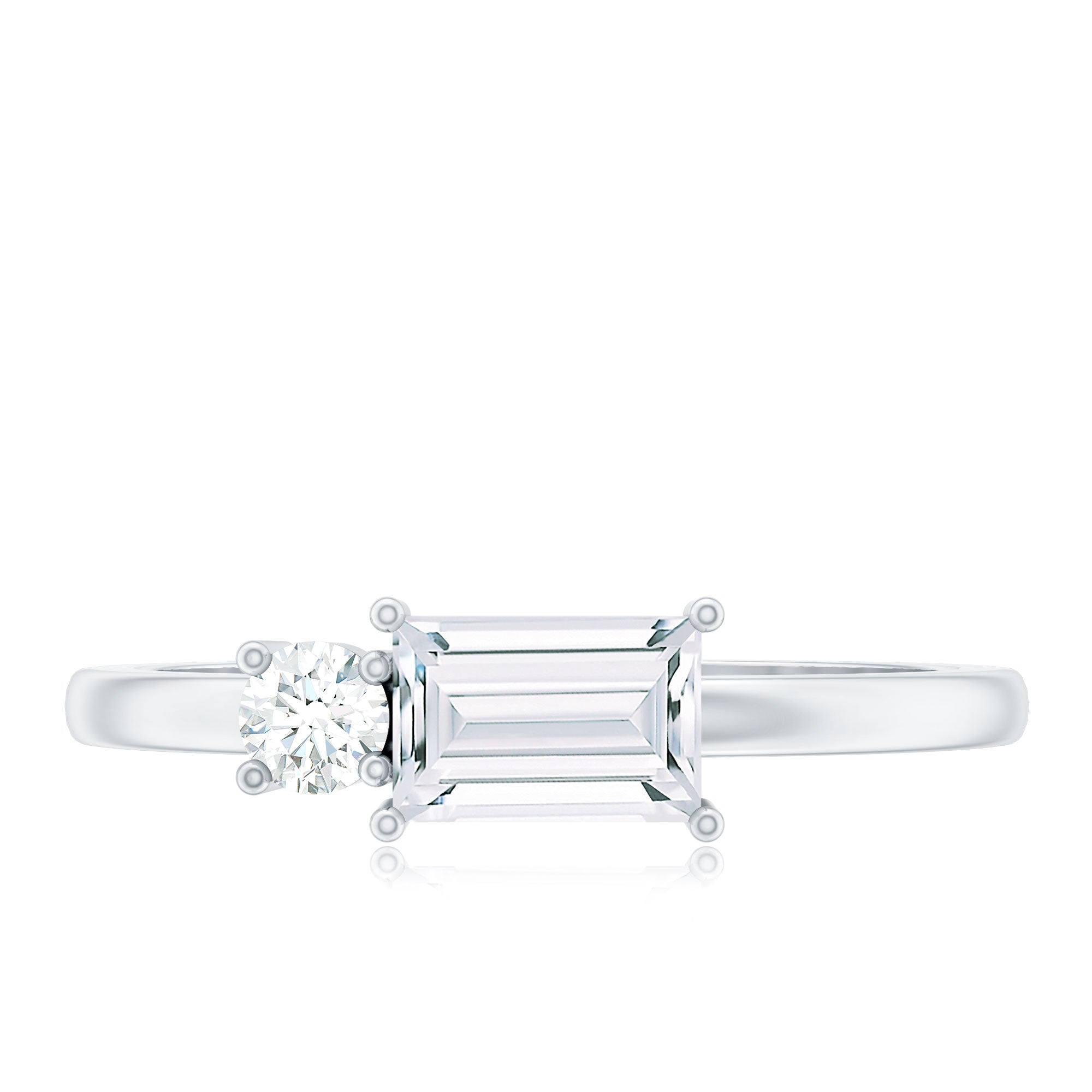 Baguette and Round Moissanite Two Stone Promise Ring