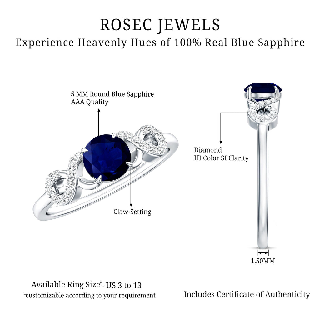 Real 0.9 Carat Blue Sapphire Infinity Promise Ring with Diamond