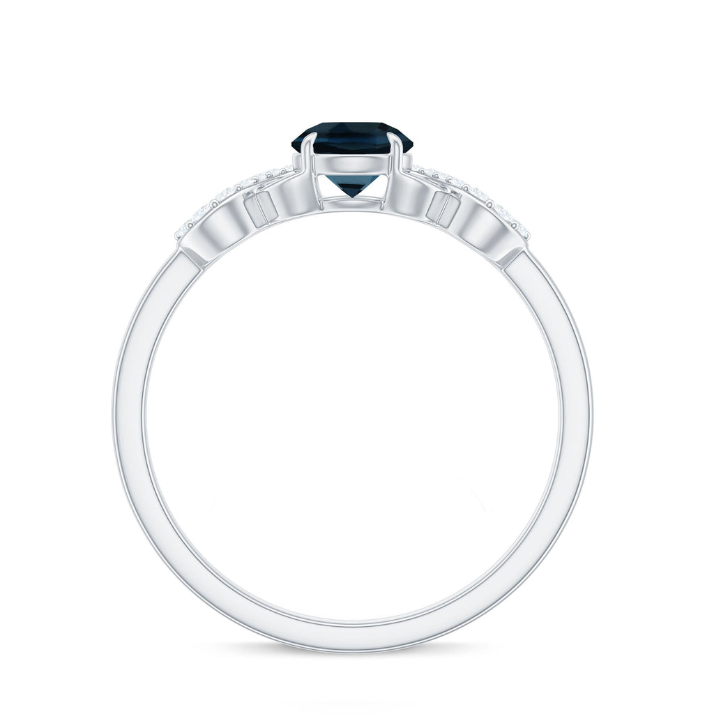 0.6 Carat Round London Blue Topaz Engagement Ring with Criss Cross Diamond