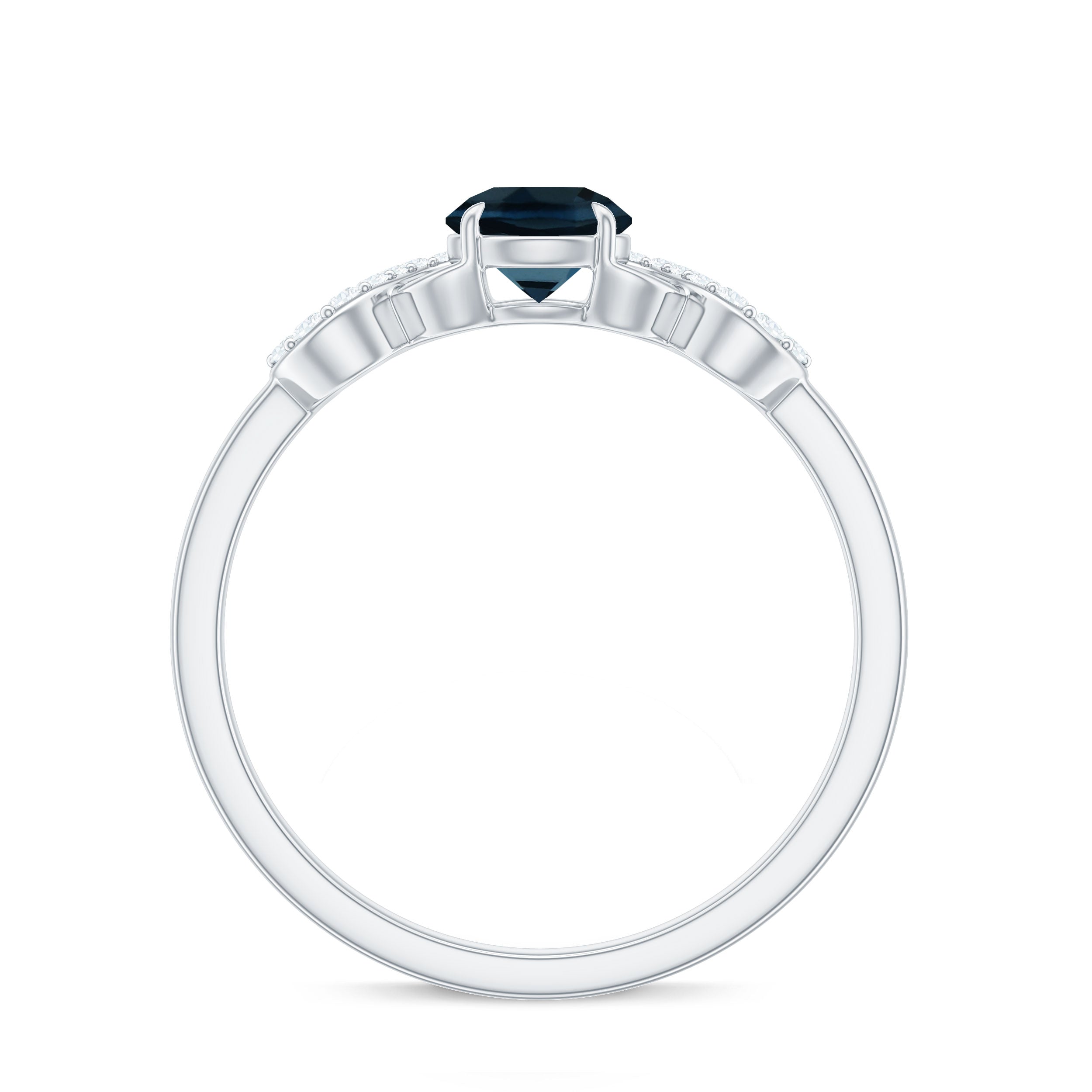 0.6 Carat Round London Blue Topaz Engagement Ring with Criss Cross Diamond