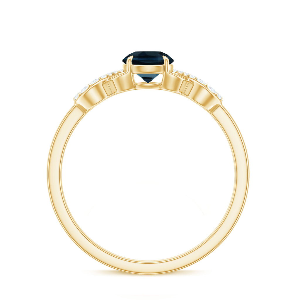 0.6 Carat Round London Blue Topaz Engagement Ring with Criss Cross Diamond
