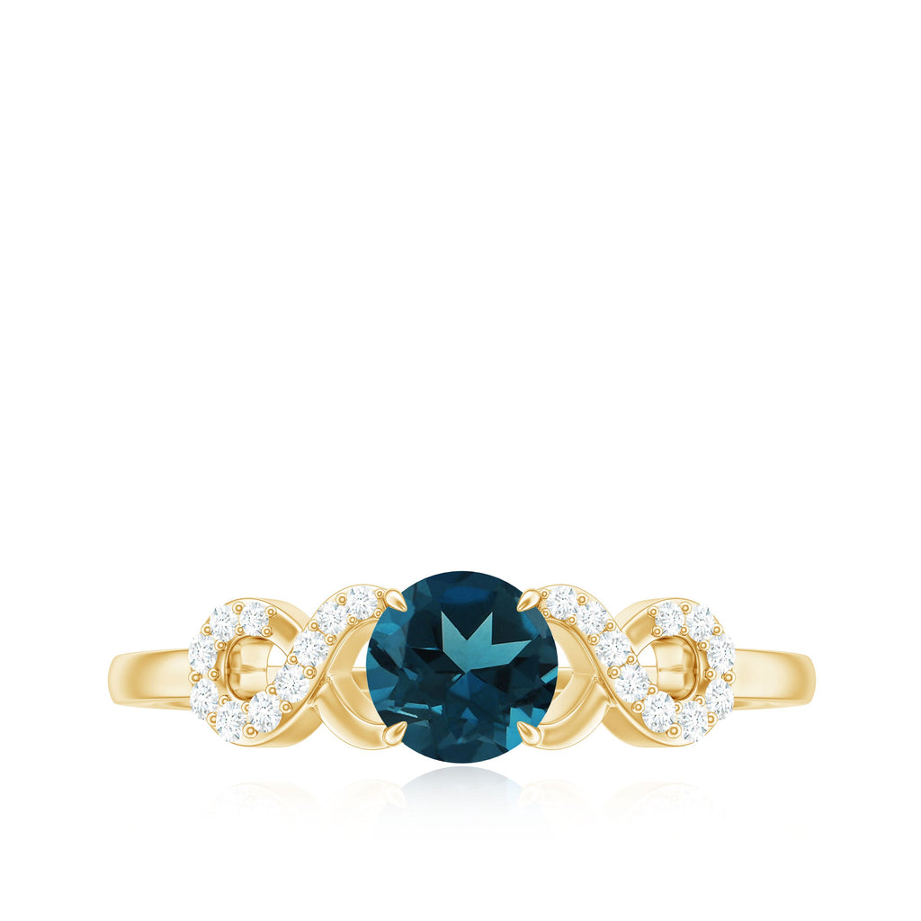 0.6 Carat Round London Blue Topaz Engagement Ring with Criss Cross Diamond