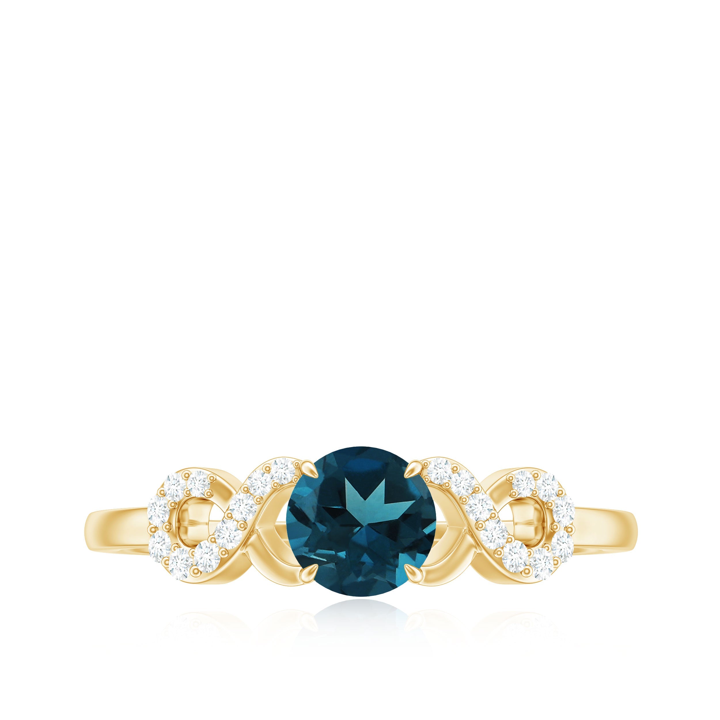 0.6 Carat Round London Blue Topaz Engagement Ring with Criss Cross Diamond