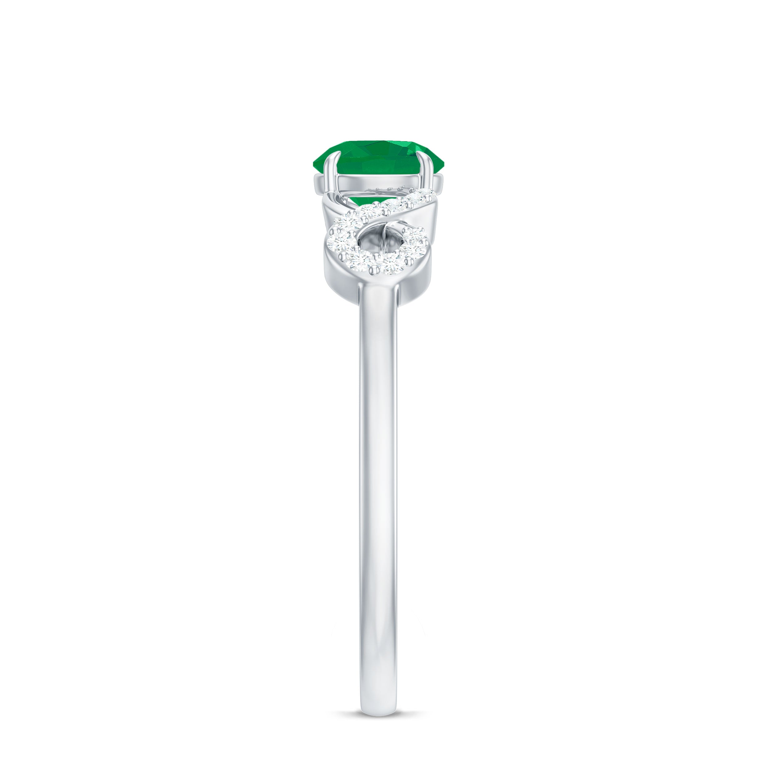 Real Emerald Diamond Promise Engagement Ring with Criss Cross Shank