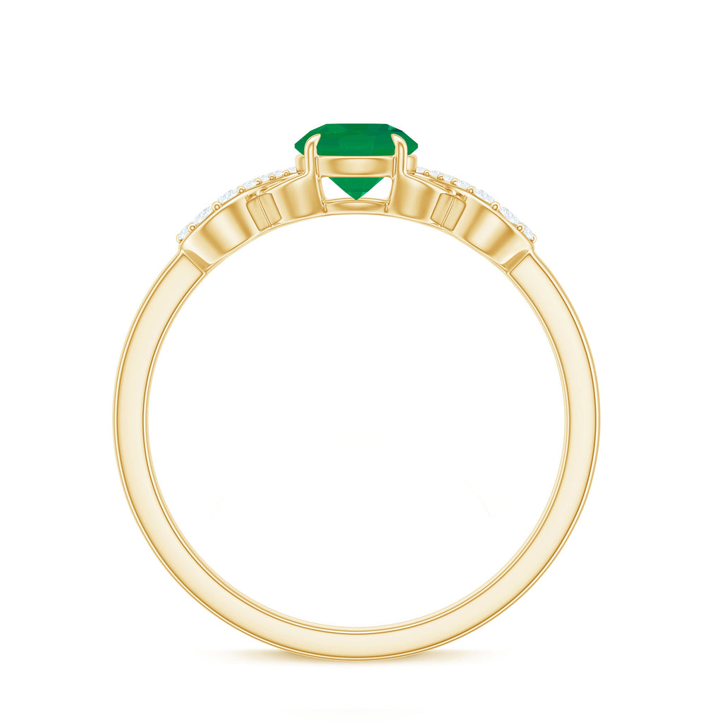 Real Emerald Diamond Promise Engagement Ring with Criss Cross Shank