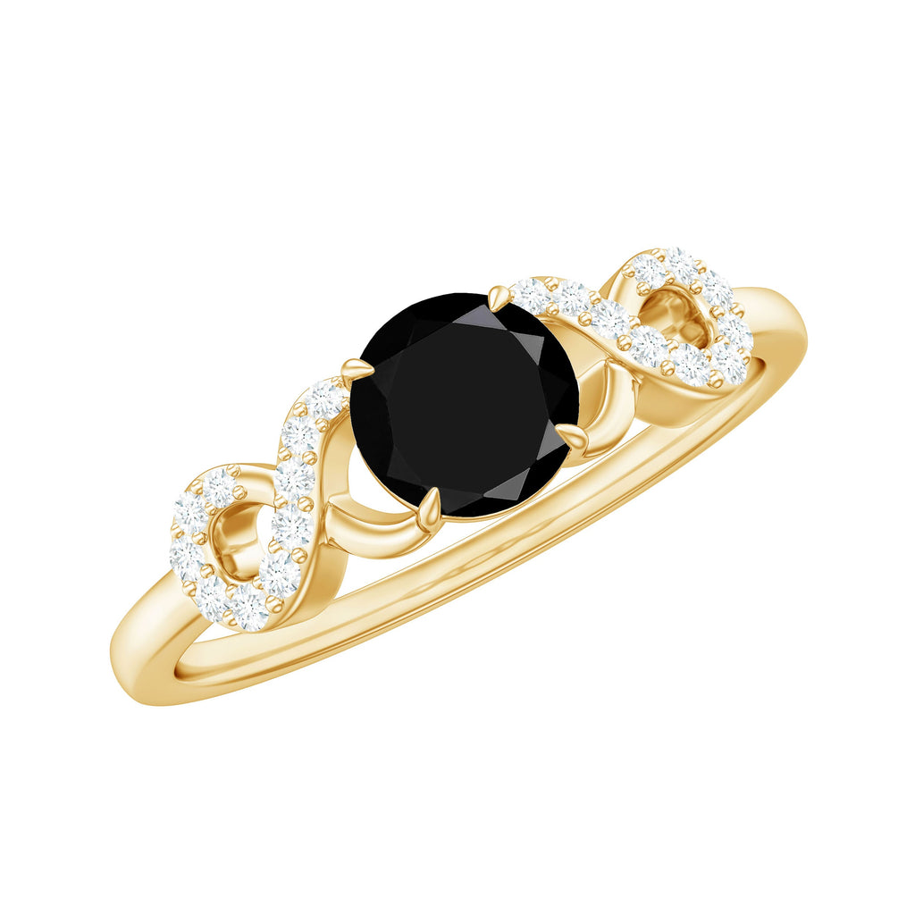 Certified 0.8 Carat Lab Grown Black and White Diamond Engagement Ring with Infinity Knot