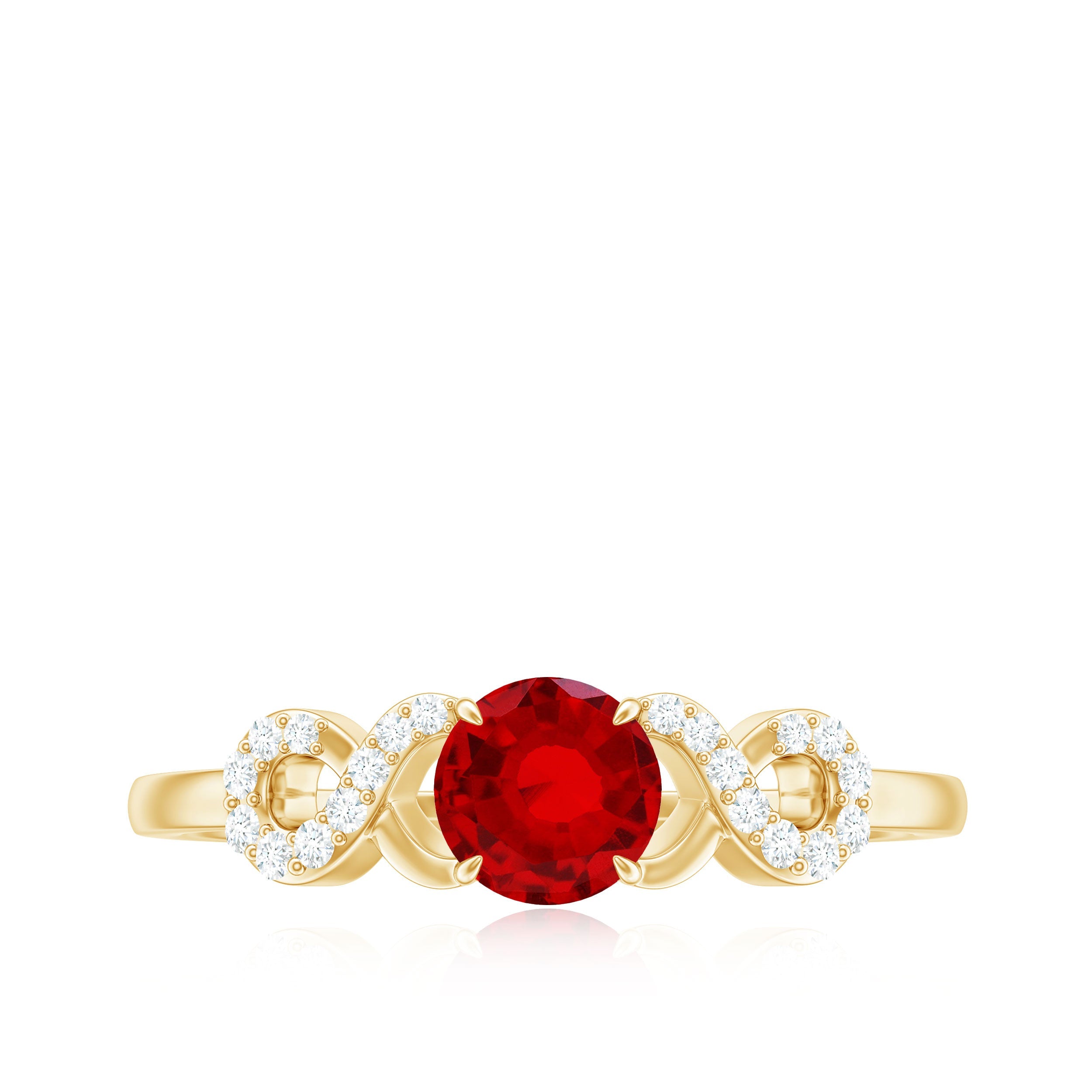 Certified 0.6 Carat Lab Grown Ruby Promise Ring with Diamond Infinity Knot