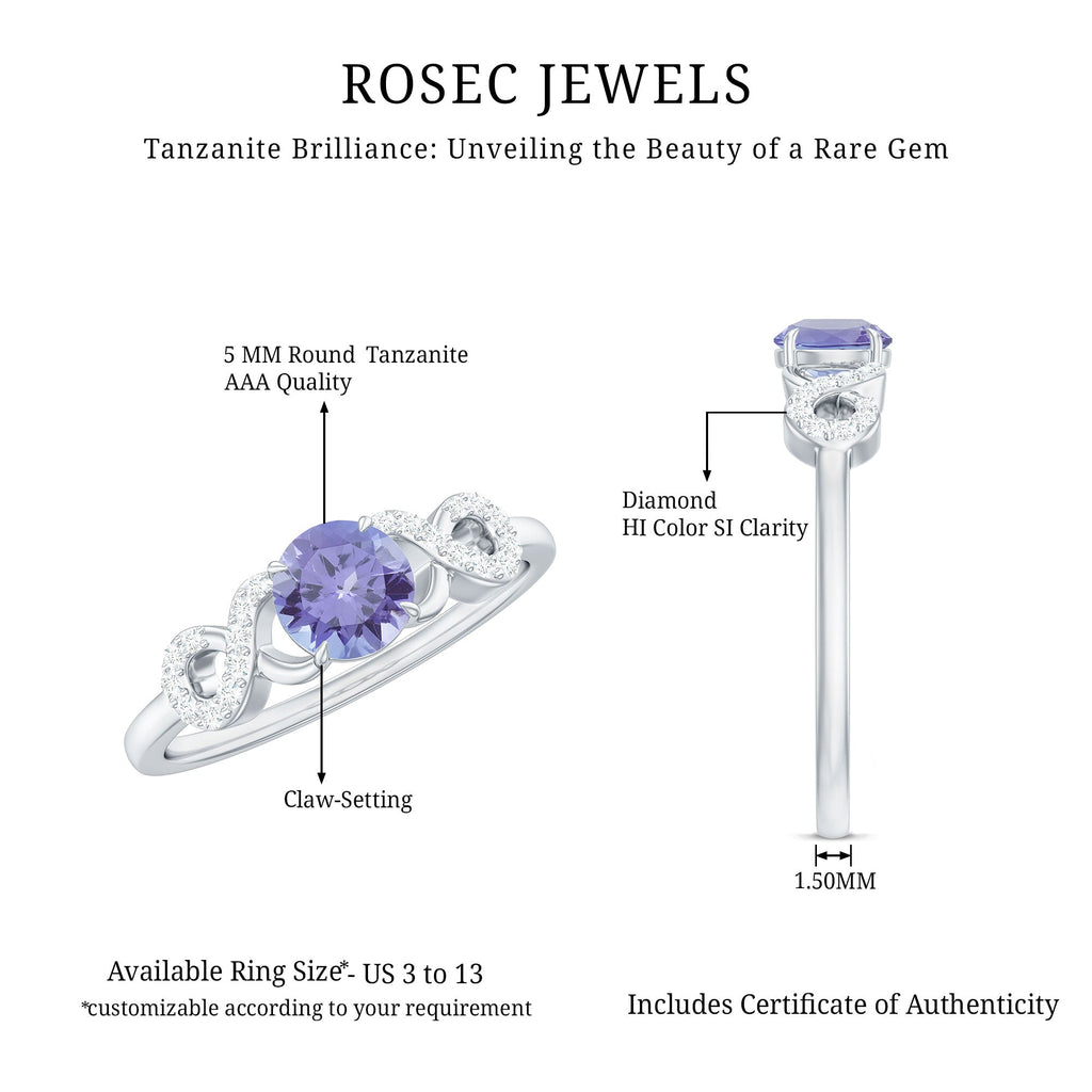 Natural Tanzanite Promise Ring with Diamond Infinity Knot