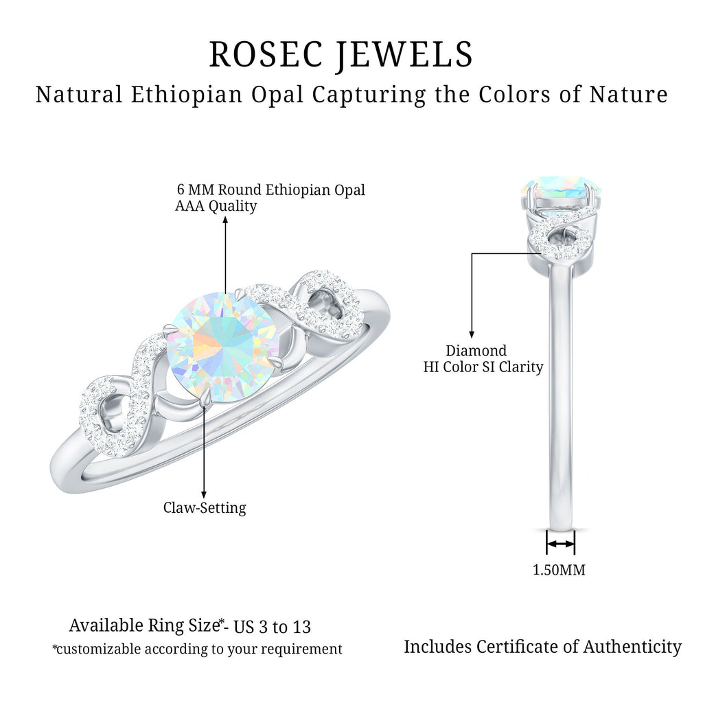 Certified Real Ethiopian Rainbow Opal Diamond Engagement Ring with Criss Cross Shank