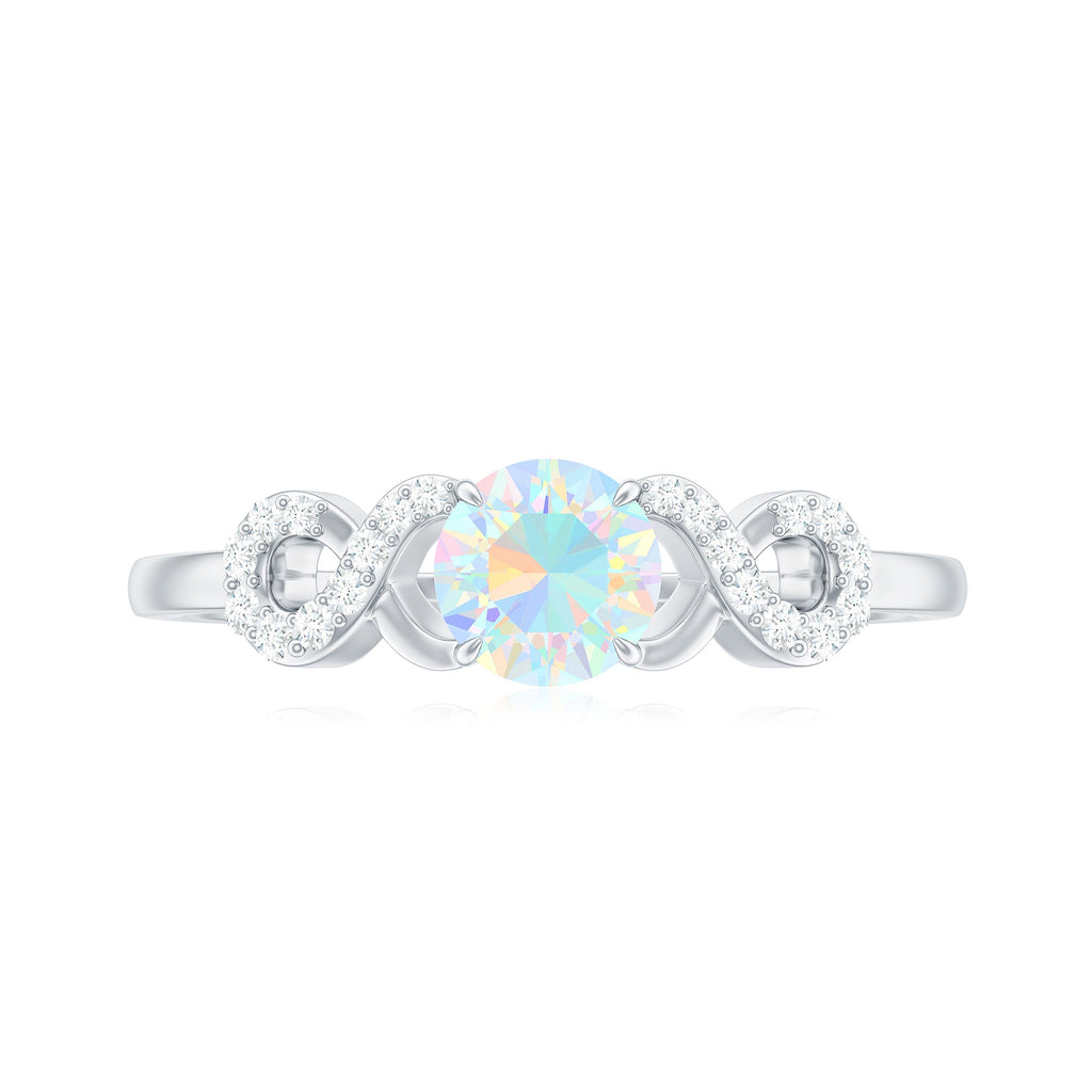 Certified Real Ethiopian Rainbow Opal Diamond Engagement Ring with Criss Cross Shank