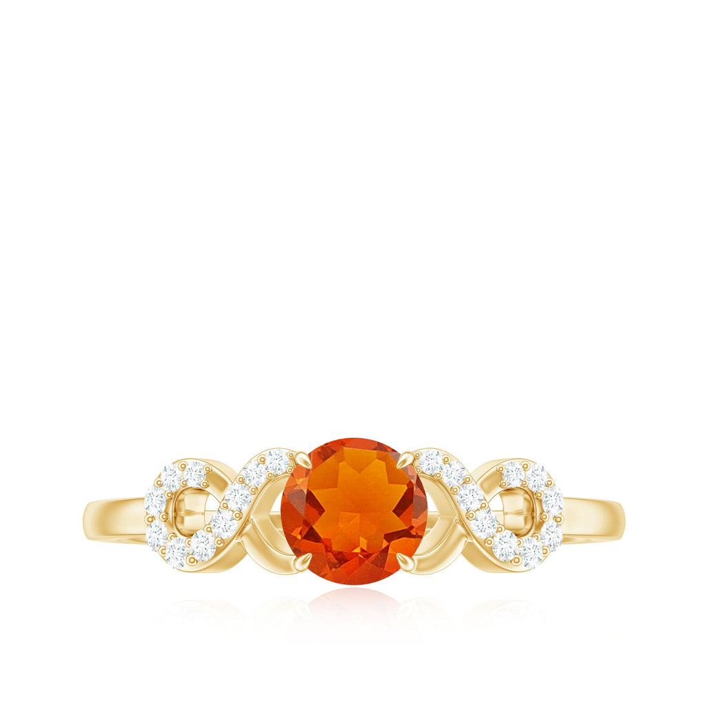 Round Shape Solitaire Fire Opal Infinity Engagement Ring with Diamond