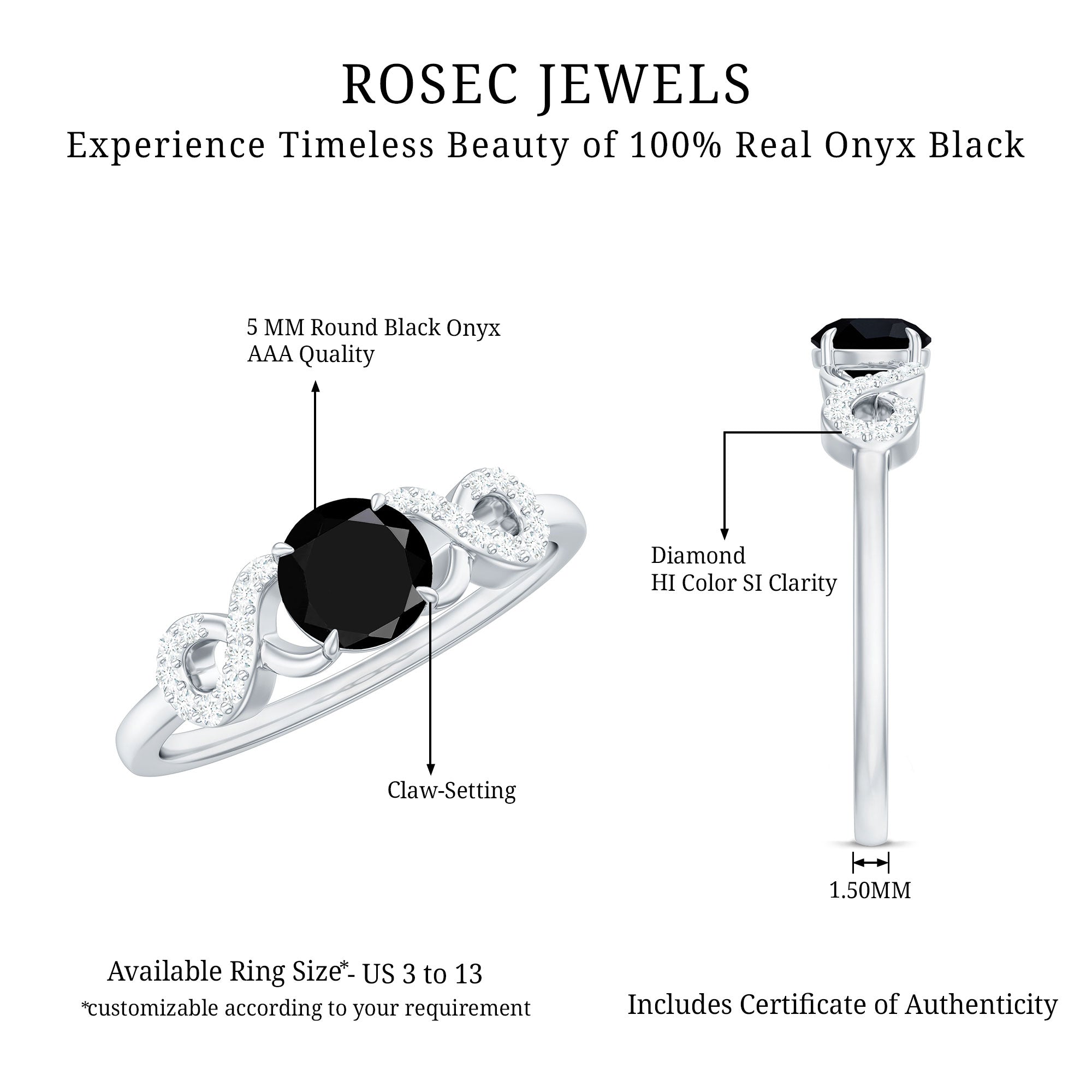 0.45 Carat Black Onyx and Diamond Criss Cross Engagement Ring