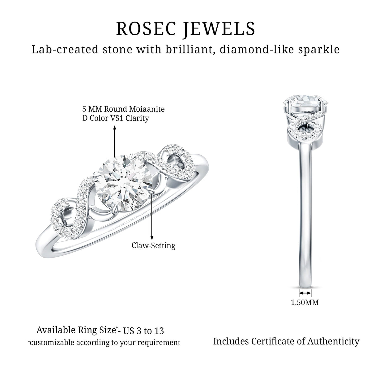 Certified Round Moissanite Infinity Promise Ring for Her