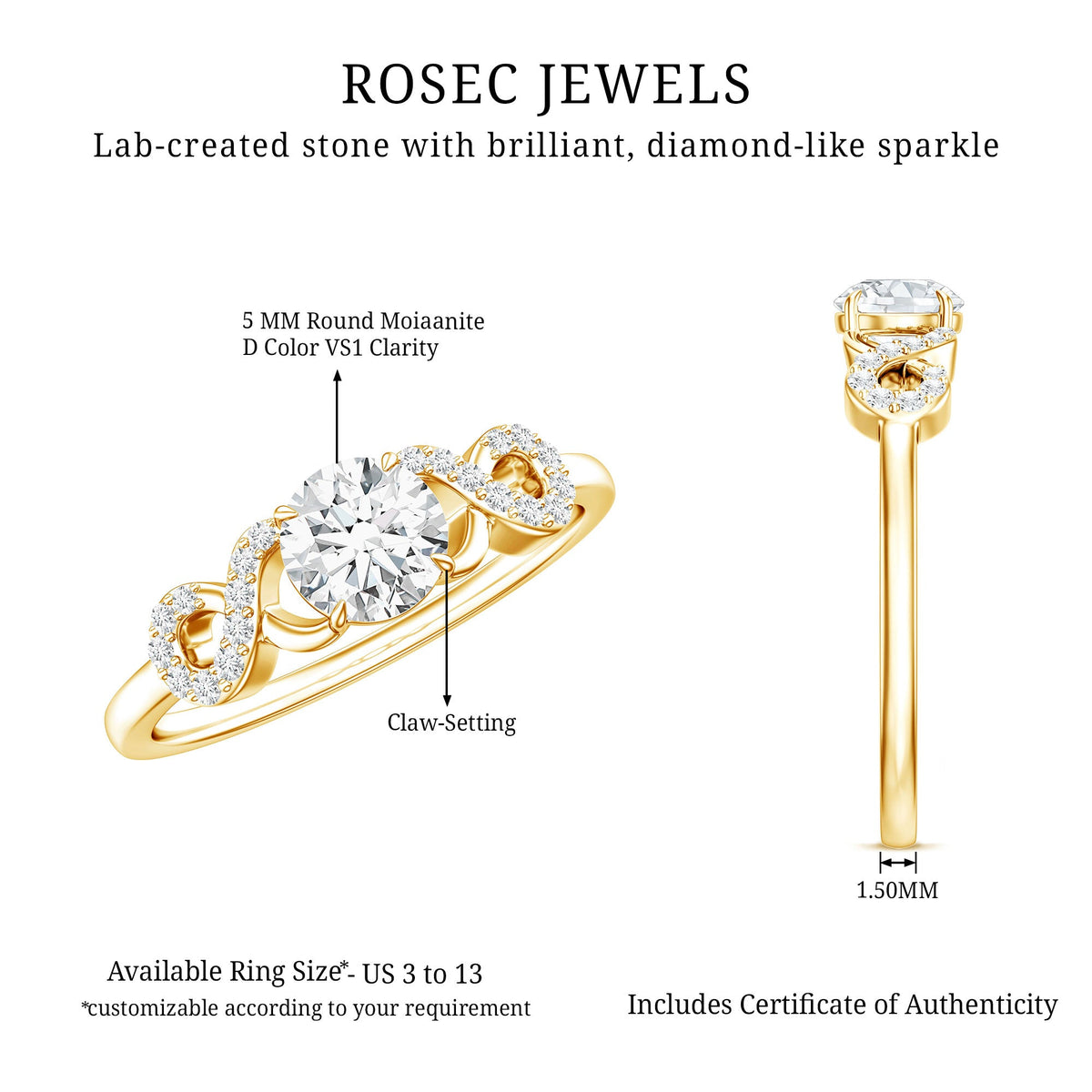 Certified Round Moissanite Infinity Promise Ring for Her