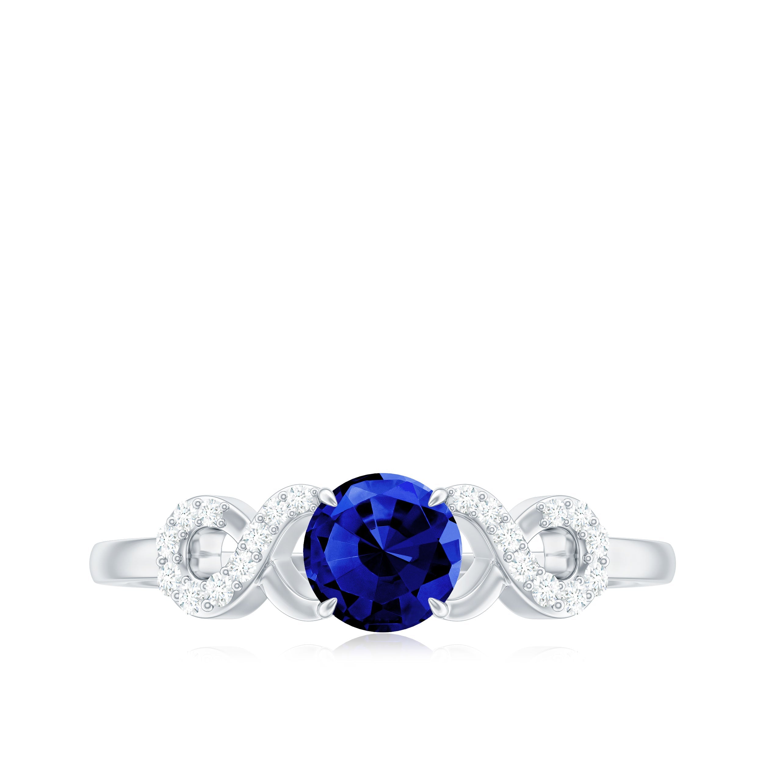Certified 0.6 Carat Lab Grown Blue Sapphire Engagement Ring with Diamond Infinity Knot