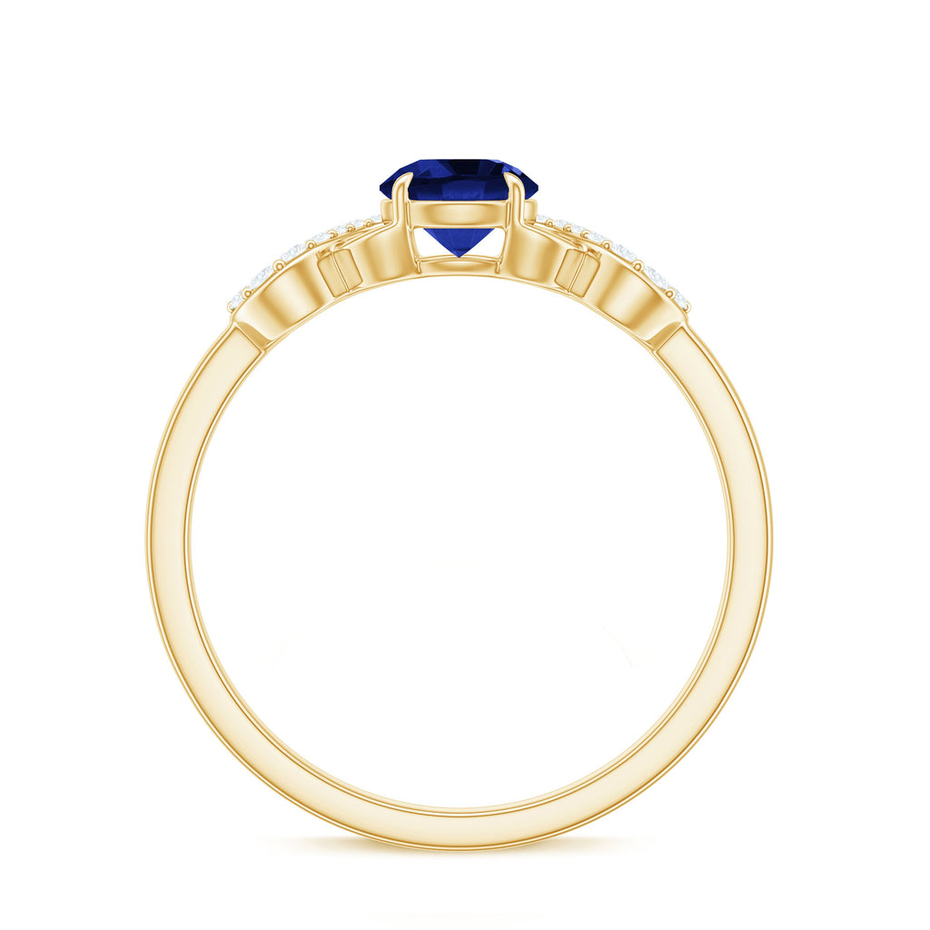 Certified 0.6 Carat Lab Grown Blue Sapphire Engagement Ring with Diamond Infinity Knot