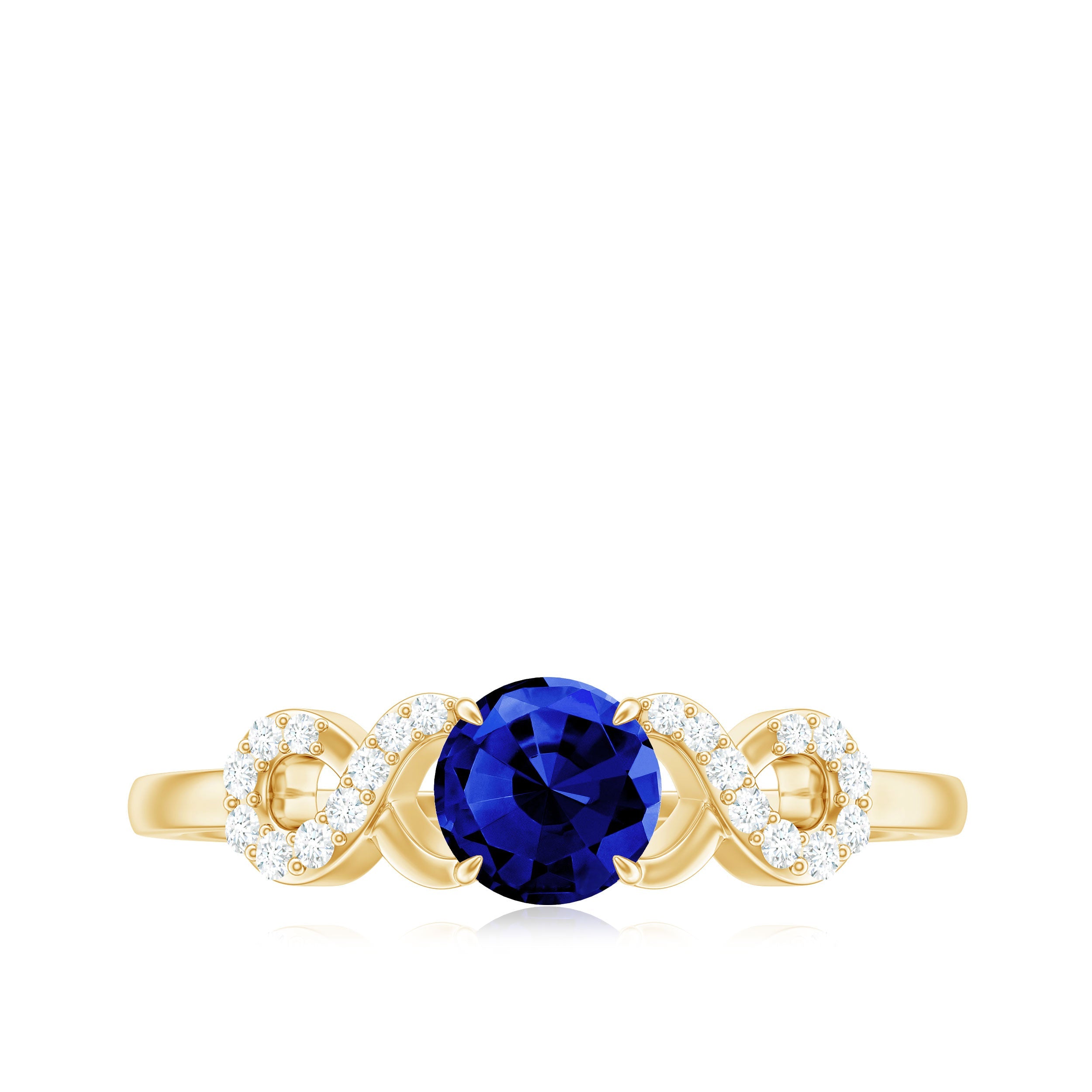 Certified 0.6 Carat Lab Grown Blue Sapphire Engagement Ring with Diamond Infinity Knot