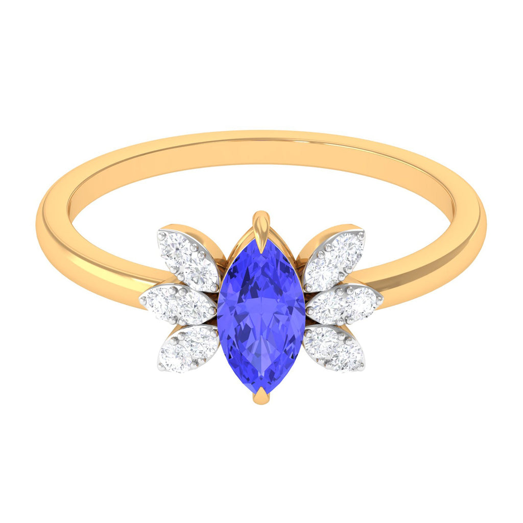 0.6 Carat Marquise Cut Tanzanite and Diamond Promise Ring