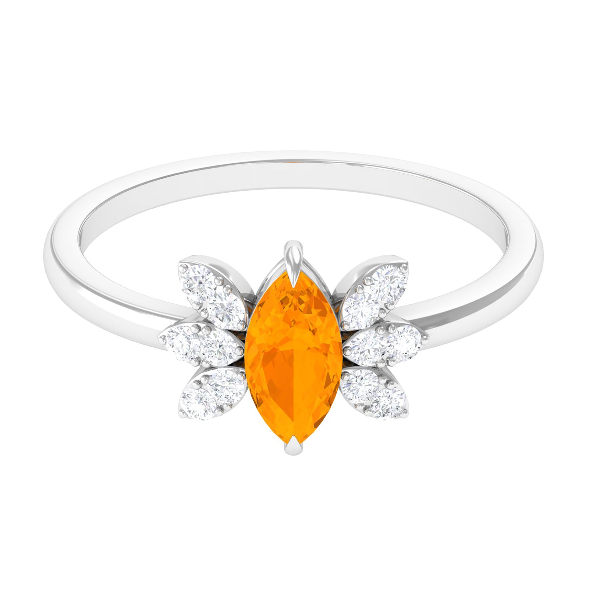 0.3 Carat Marquise Fire Opal and Diamond Engagement Ring