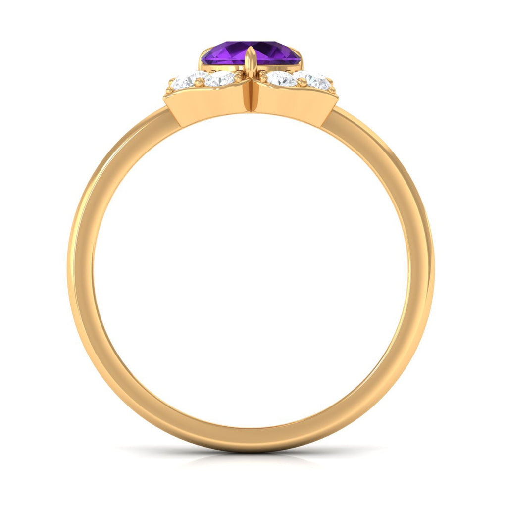 Real Amethyst Flower Engagement Ring with Diamond