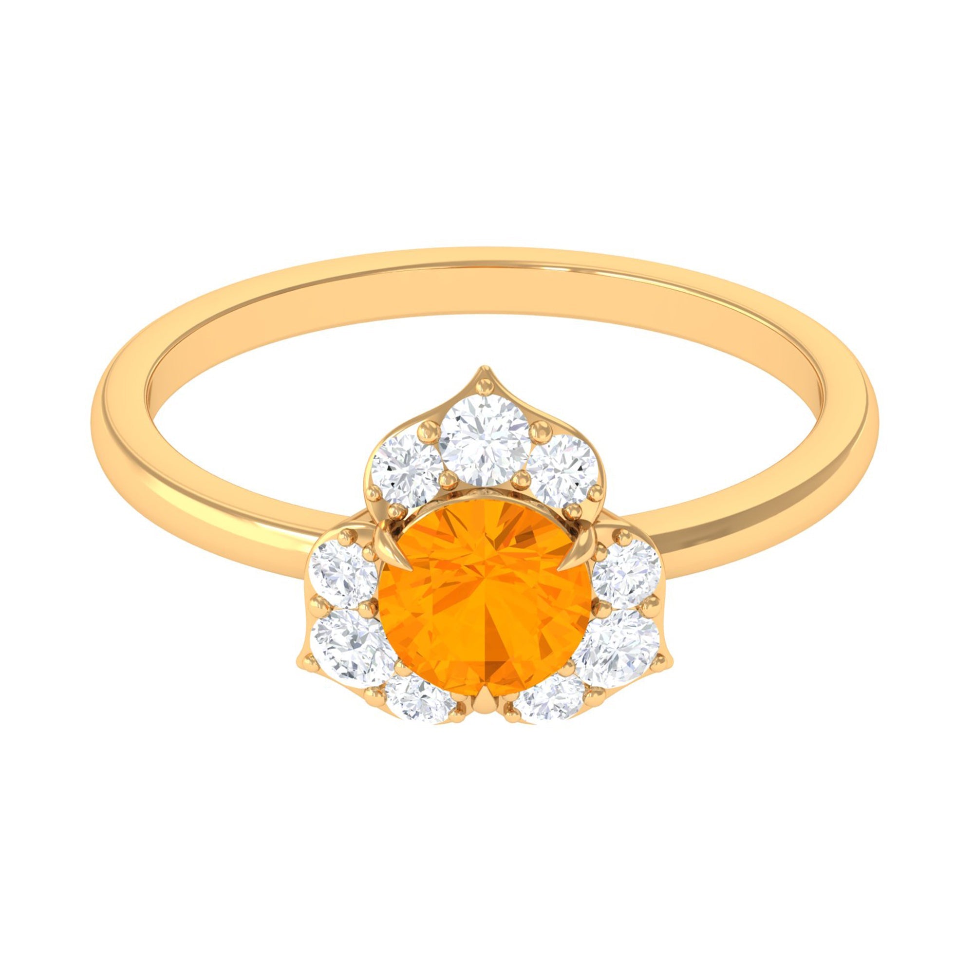 Round Fire Opal Flower Engagement Ring with Diamond