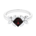 Natural 1.4 Carat Garnet Princess Cut Engagement Ring with Diamond Flower