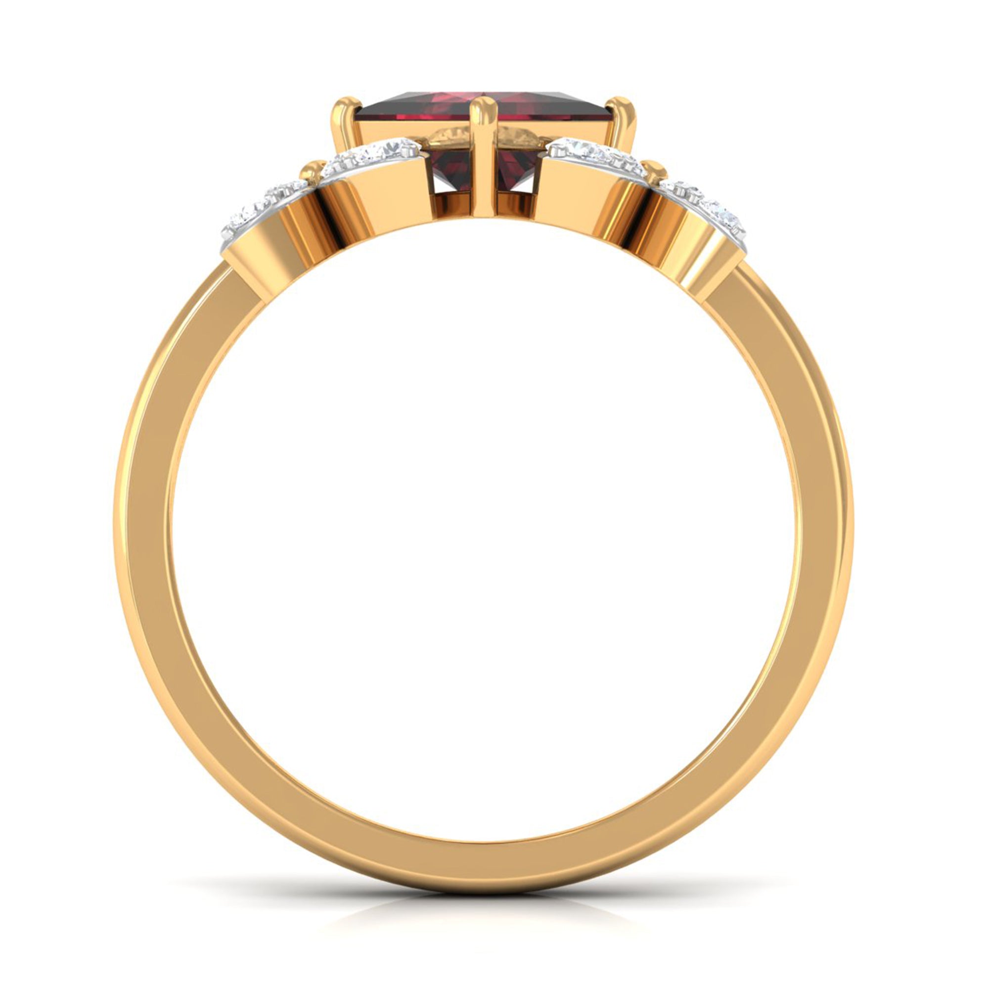 Natural 1.4 Carat Garnet Princess Cut Engagement Ring with Diamond Flower