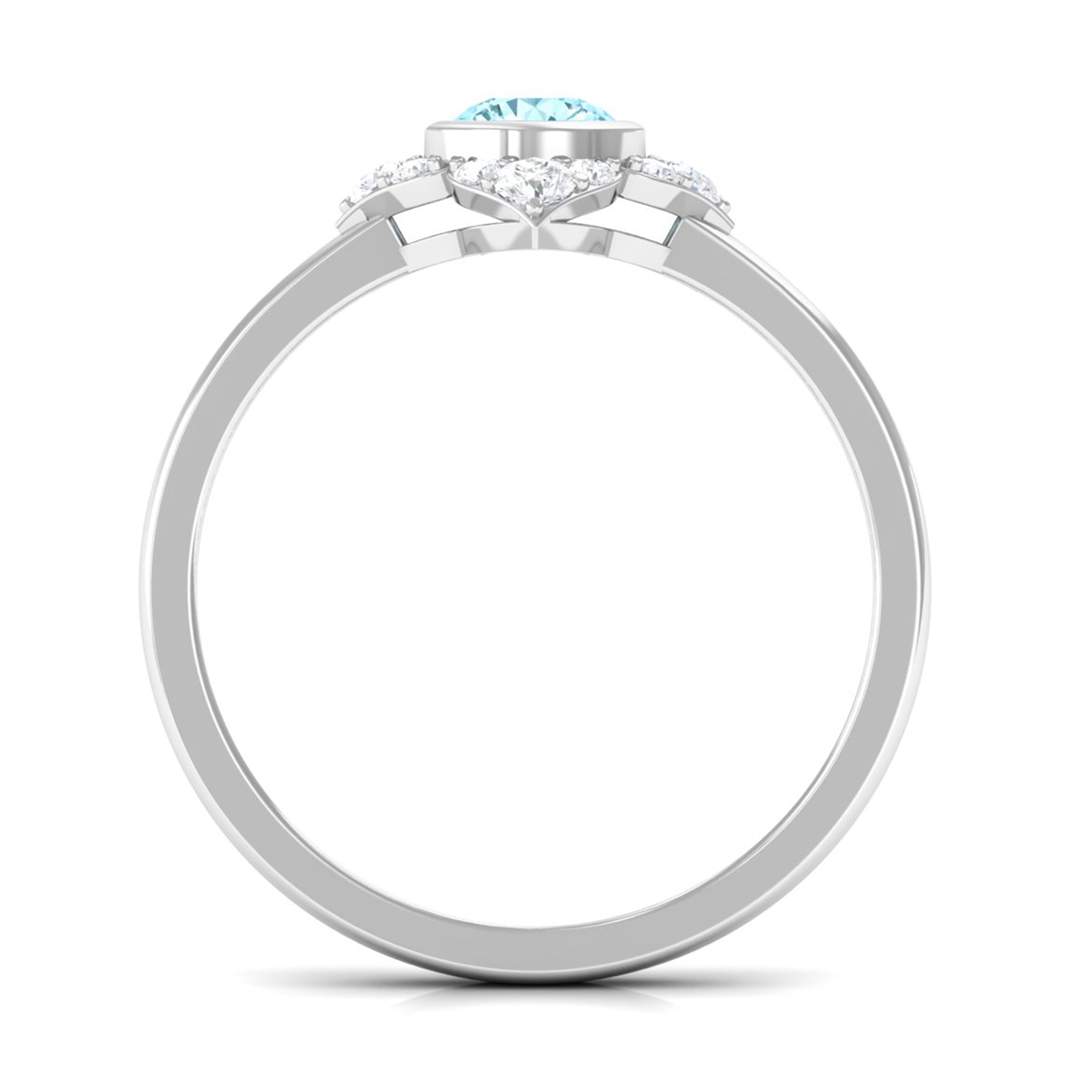 Bezel Set Aquamarine and Diamond Flower Engagement Ring with Certificate