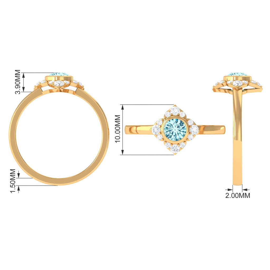 Bezel Set Aquamarine and Diamond Flower Engagement Ring with Certificate